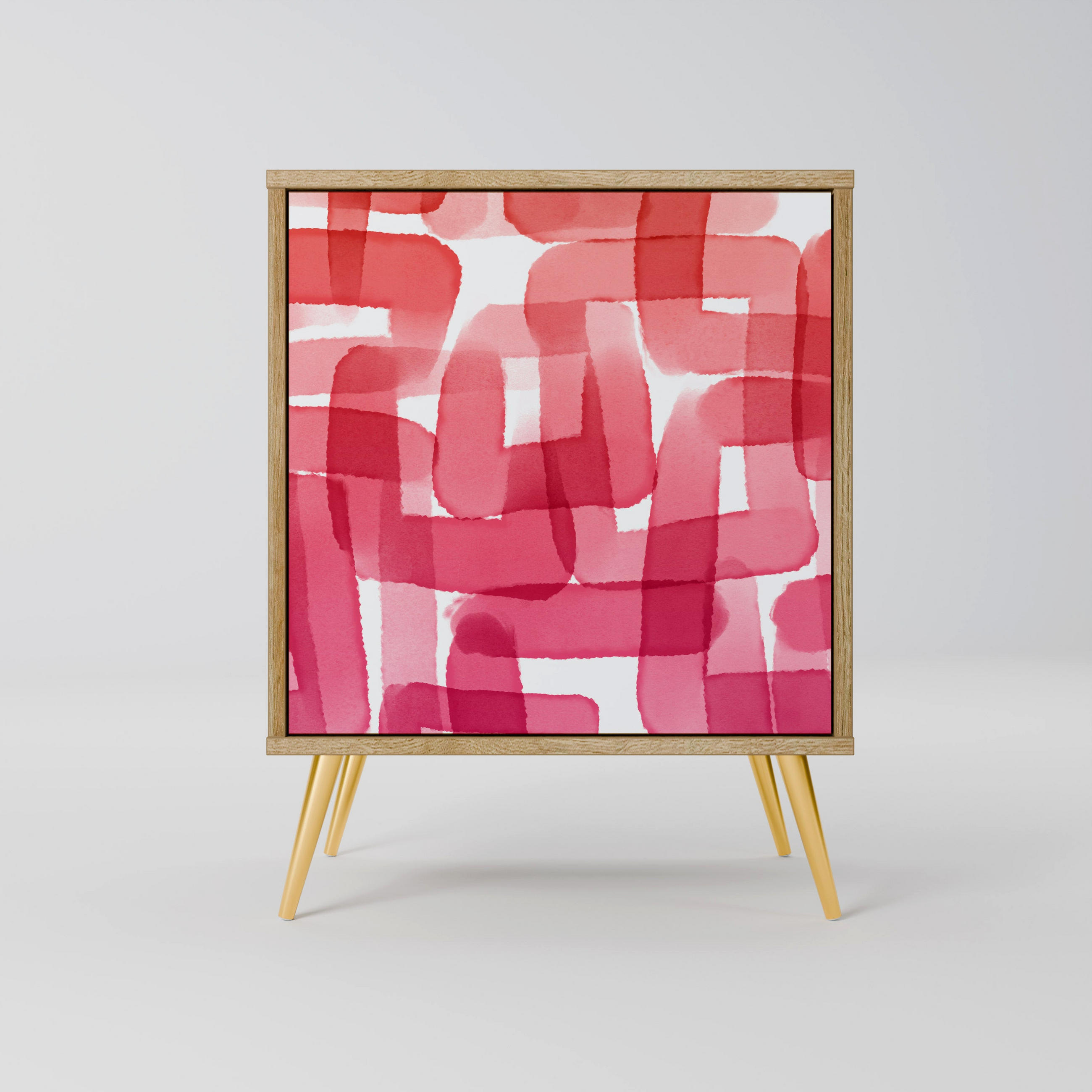 SIDEBOARD KALEIDOSCOPIC CUBISM, Eichefarben, 57,5x42x75,5 cm, Goldfarbene Metallfüße - Eichefarben/Goldfarben, Holzwerkstoff/Metall (57.5/75.5/42cm) - SpaceRebels