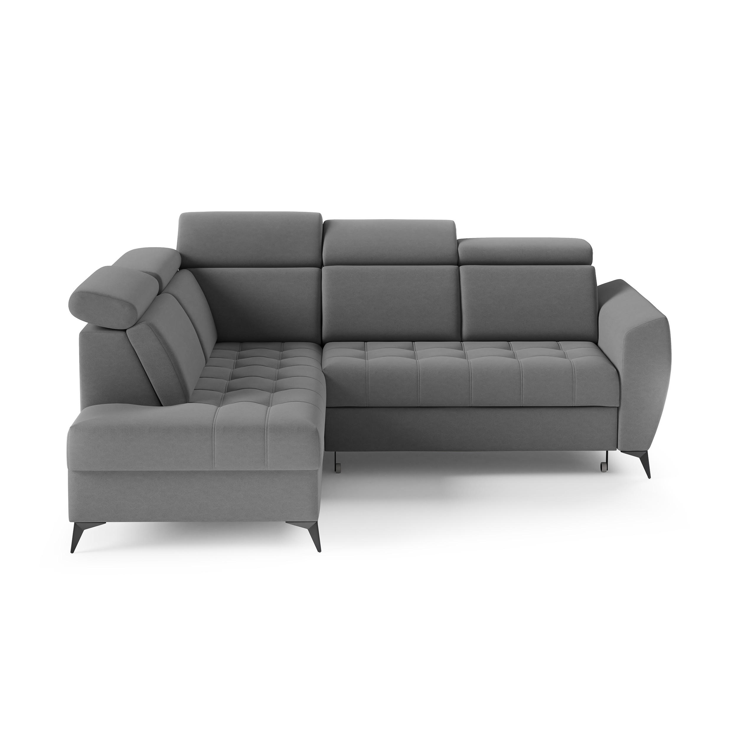 ECKSCHLAFSOFA Aurora II mit verstellbare Kopfstützen, Grau, links - Schwarz/Grau, Textil (266/204cm) - Beautysofa