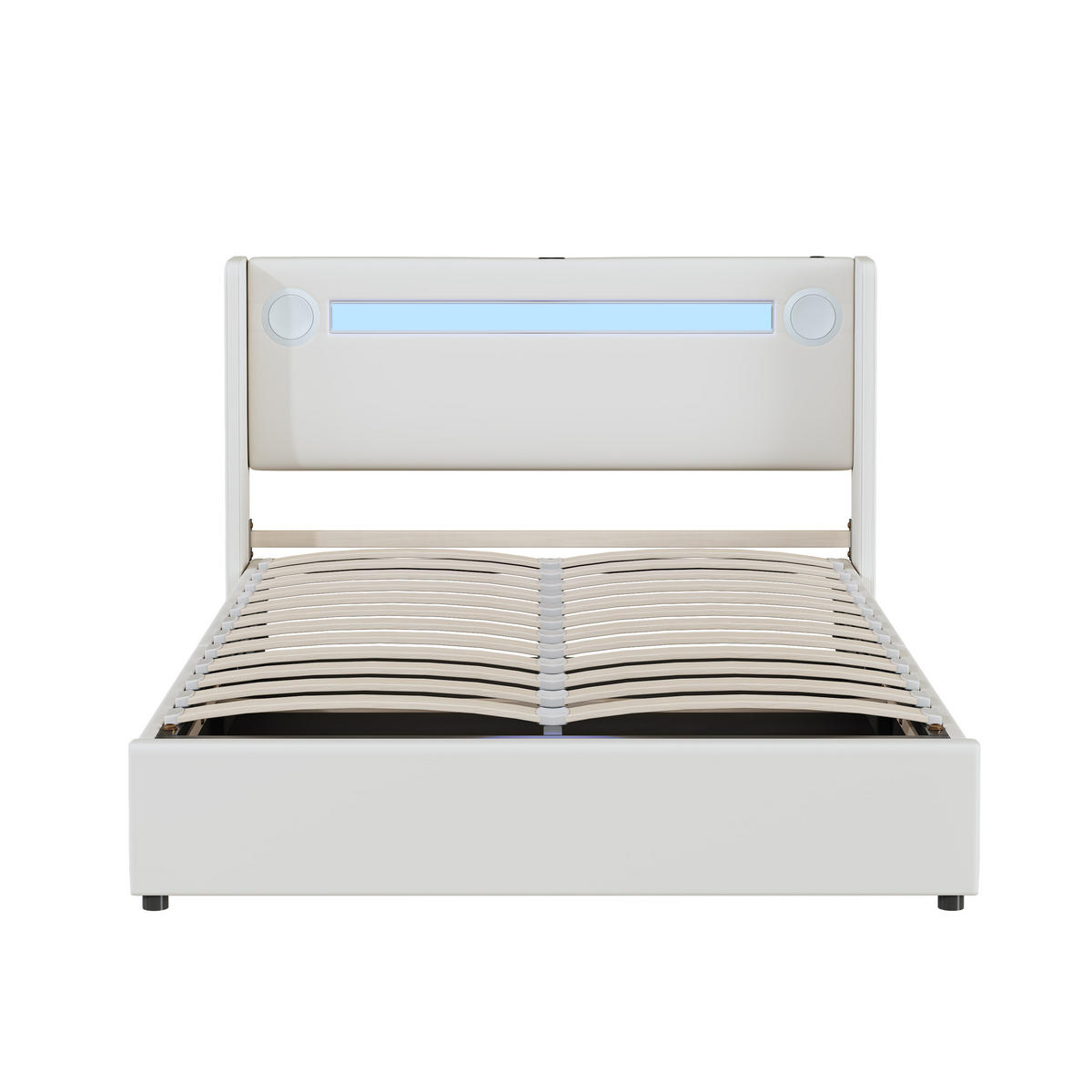 POLSTERBETT 140/200 cm Weiß mit LED-Beleuchtung und Bluetooth-Player - Weiß, Kunststoff (140/200cm) - OKWISH