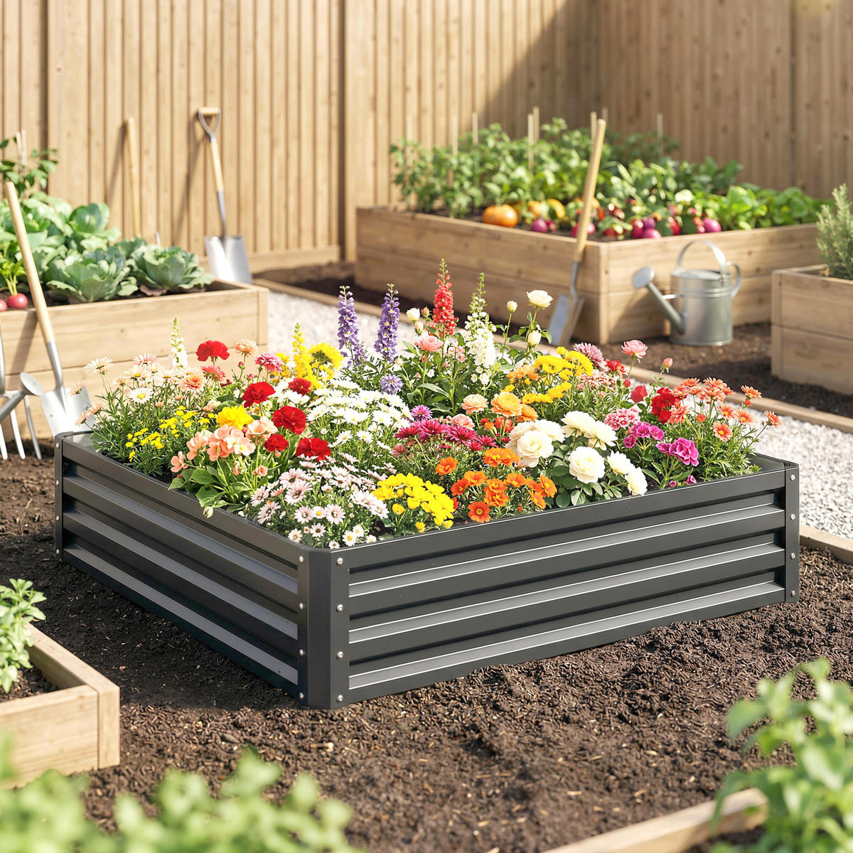 HOCHBEET Verzinkter Stahl Hellgrau - Hellgrau, Metall (120/30/120cm) - Outsunny