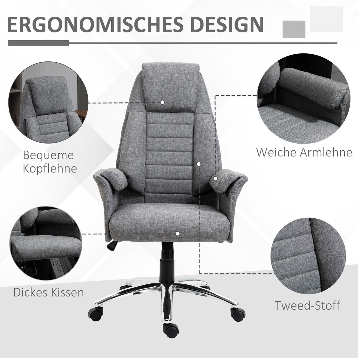 DREHSTUHL, Stoff+Metall, Grau - Grau, Metall (69/126/68cm) - HOMCOM
