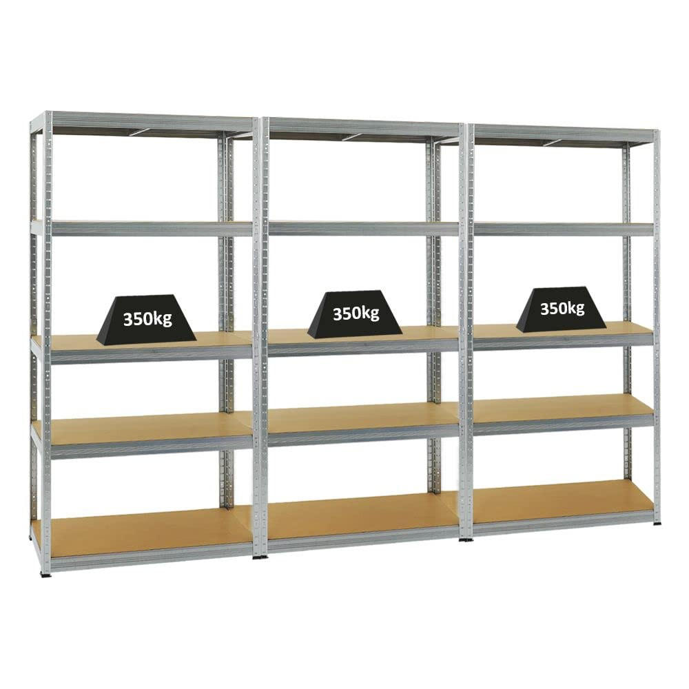 SCHWERLASTREGAL Slim Elephant S 3er-Set mit 3x 180x90x45 cm 5 Ebenen Fachlast 350 kg Verzinkt - Silberfarben, Metall (270/180/45cm) - PROREGAL