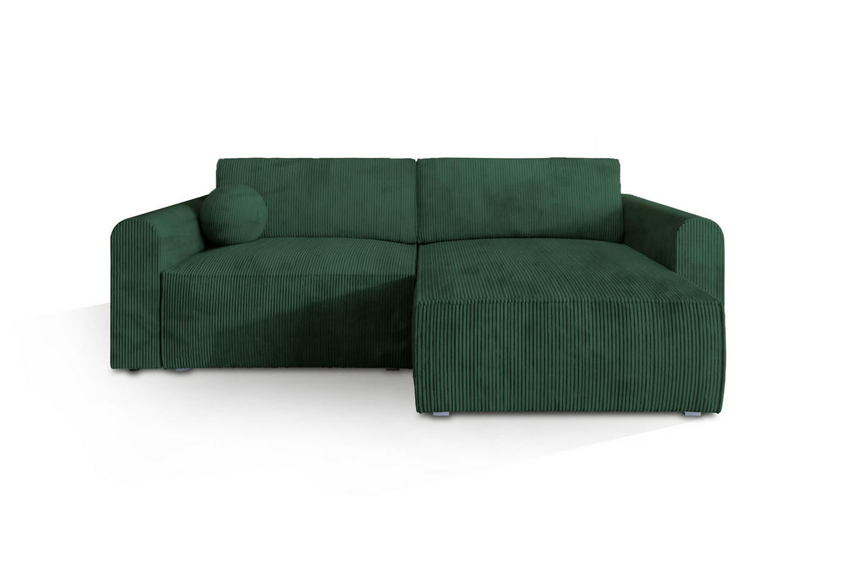 ECKSOFA FIANO P Grün Kordstoff mit Schlaffunktion - Grün, Holz (245/148cm) - MASSENO