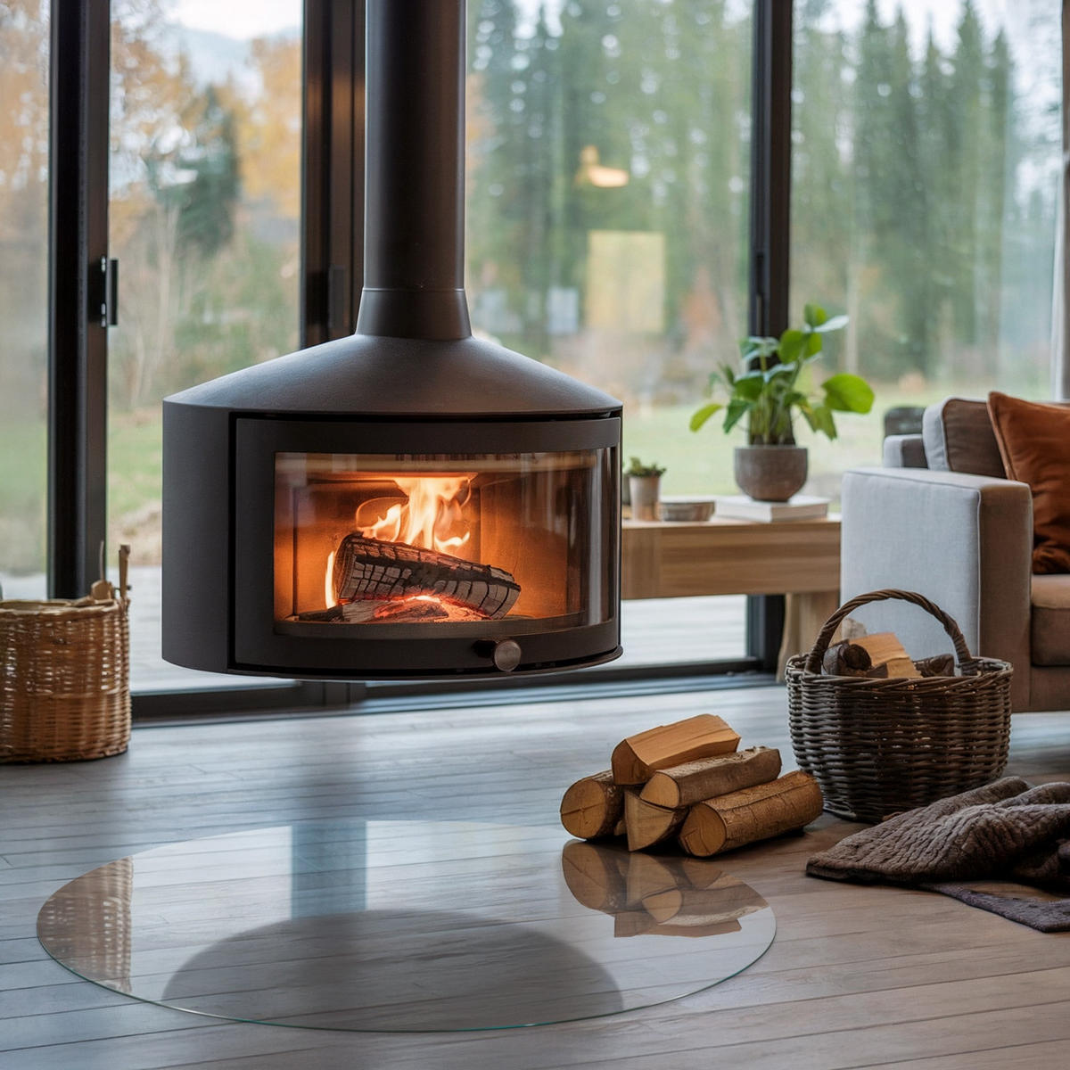 GLASPLATTE für Kamin Ø90 cm - Transparent, Glas (90/90/0.4cm) - ArtPrintCave