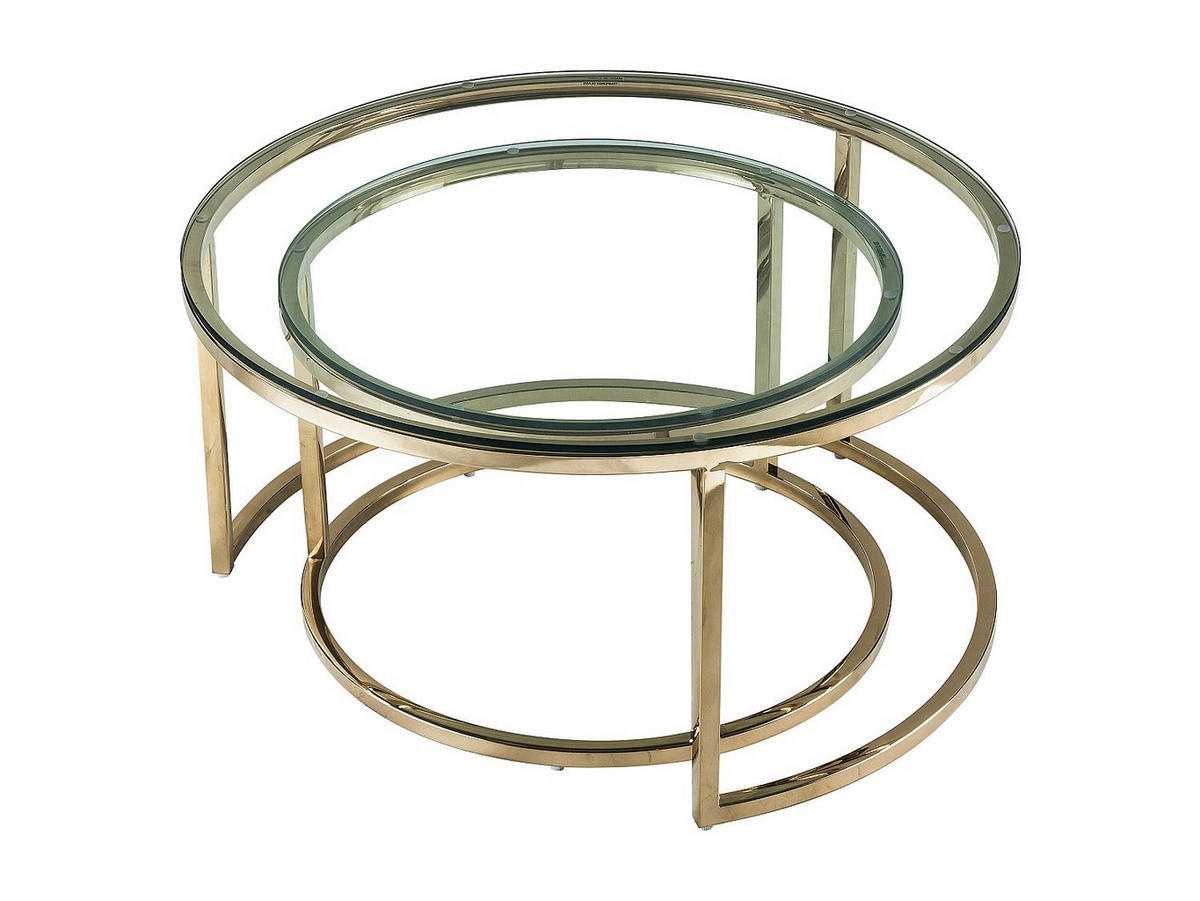 COUCHTISCHE ausziehbar aus gehärtetem Glas und Edelstahl - Goldfarben - MAEVANE II - Transparent/Goldfarben, Metall (80/80/42cm) - Pascal Morabito