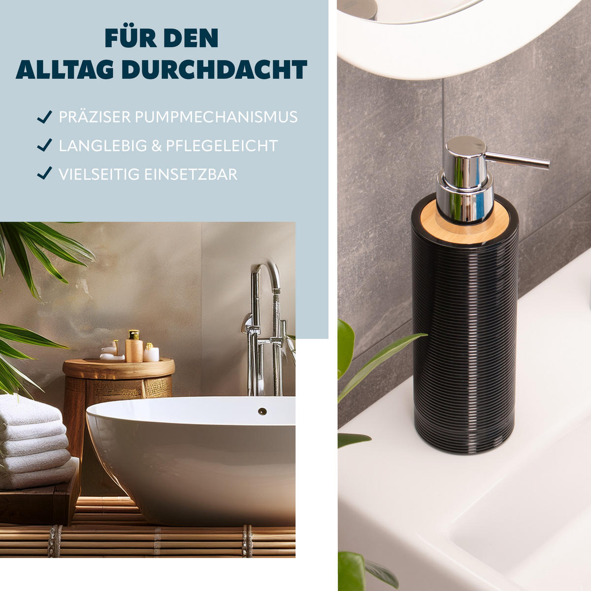 SEIFENSPENDER SEGNO 340 ml, schwarz - Schwarz, Kunststoff (6/20.5/6cm) - bremermann