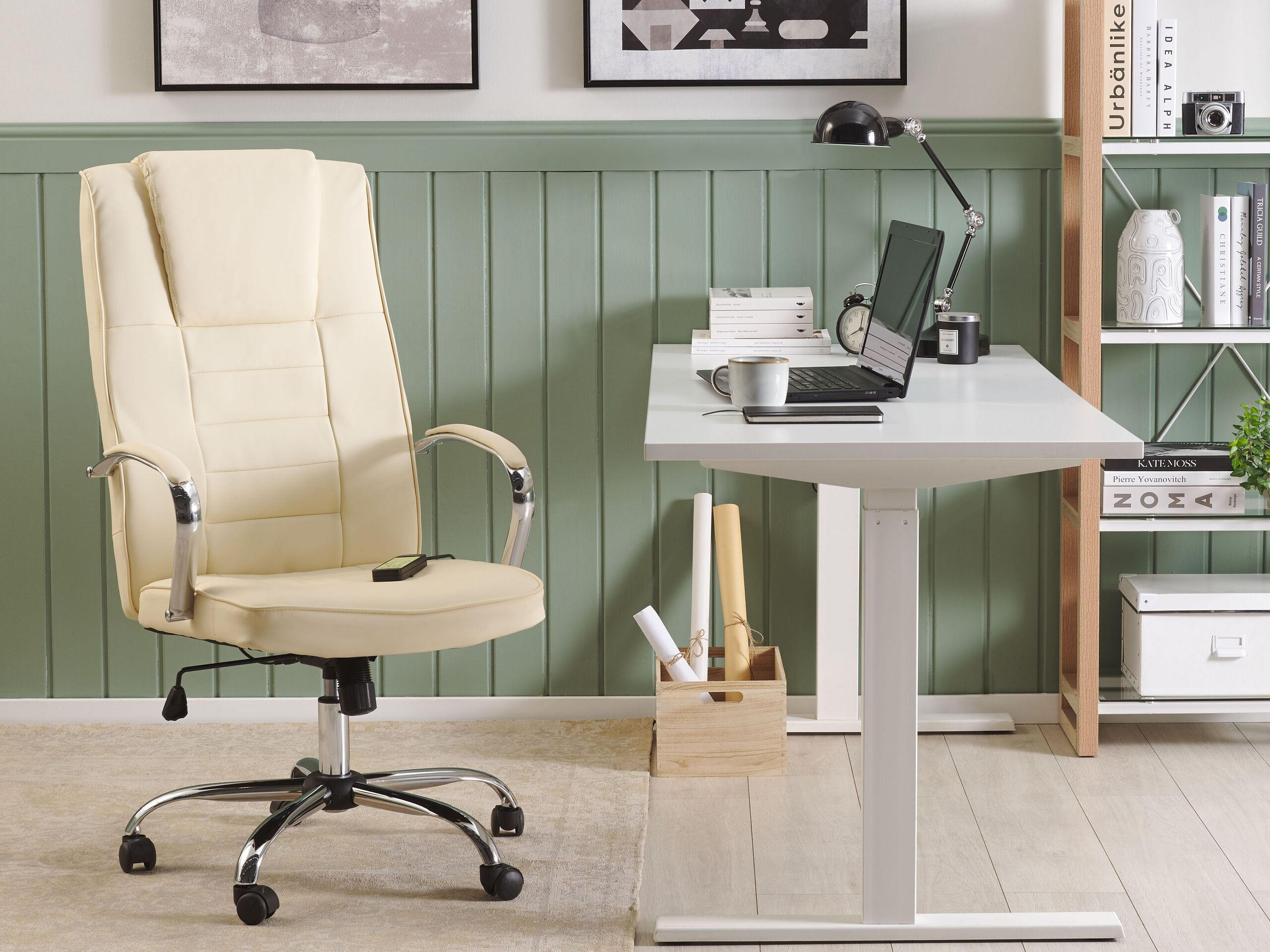 BÜROSTUHL Kunstleder Beige Grandeur - Beige, Textil/Metall (53/127/73cm) - Beliani