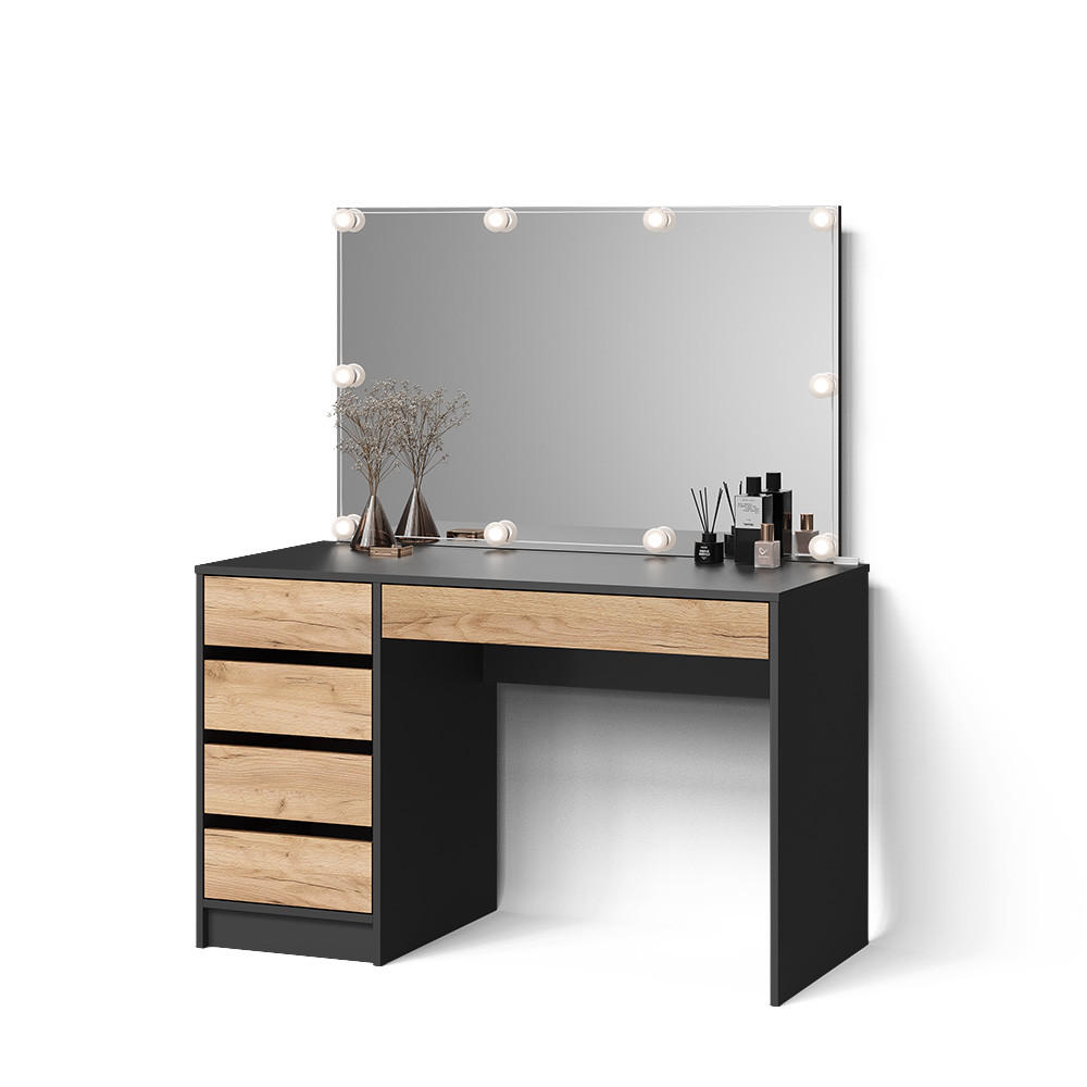 SCHMINKTISCH Imola Anthrazit/Goldkraft Eiche 120 cm mit LED Beleuchtung - Anthrazit/Eiche Wotan, Holzwerkstoff (120/75/55cm) - Livinity®