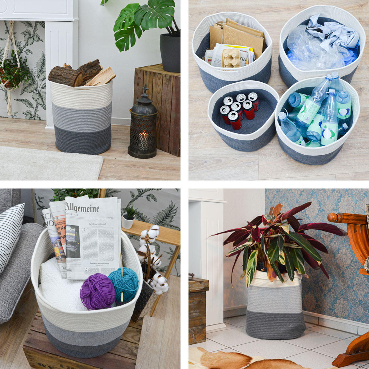 BAUMWOLL-WÄSCHEKORB 50 Liter Ø38x46 cm Grau - Grau, Textil (46/46/38cm) - Dunedesign