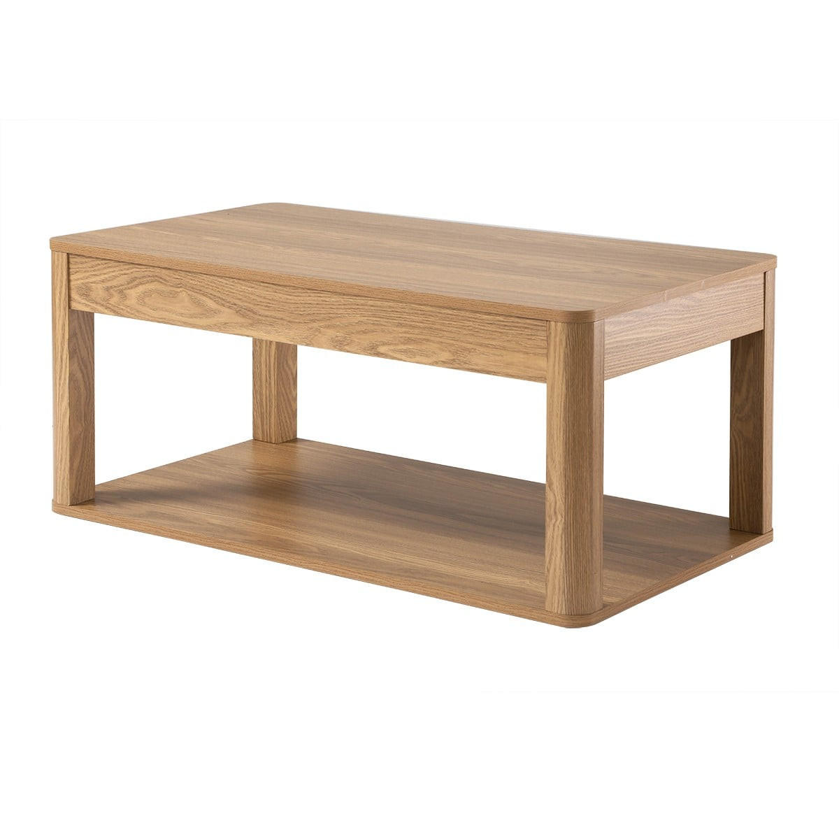 COUCHTISCH 2 rechteckige Holzoptik-Ablagen L90 cm - CELIA - Eschefarben, Holzwerkstoff (56/50/40cm) - Calicosy