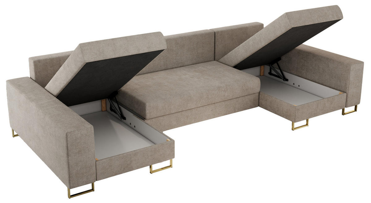 WOHNLANDSCHAFT DORIAN U Struktur Beige - Beige/Goldfarben, Textil/Metall (312/95/138cm) - MKS