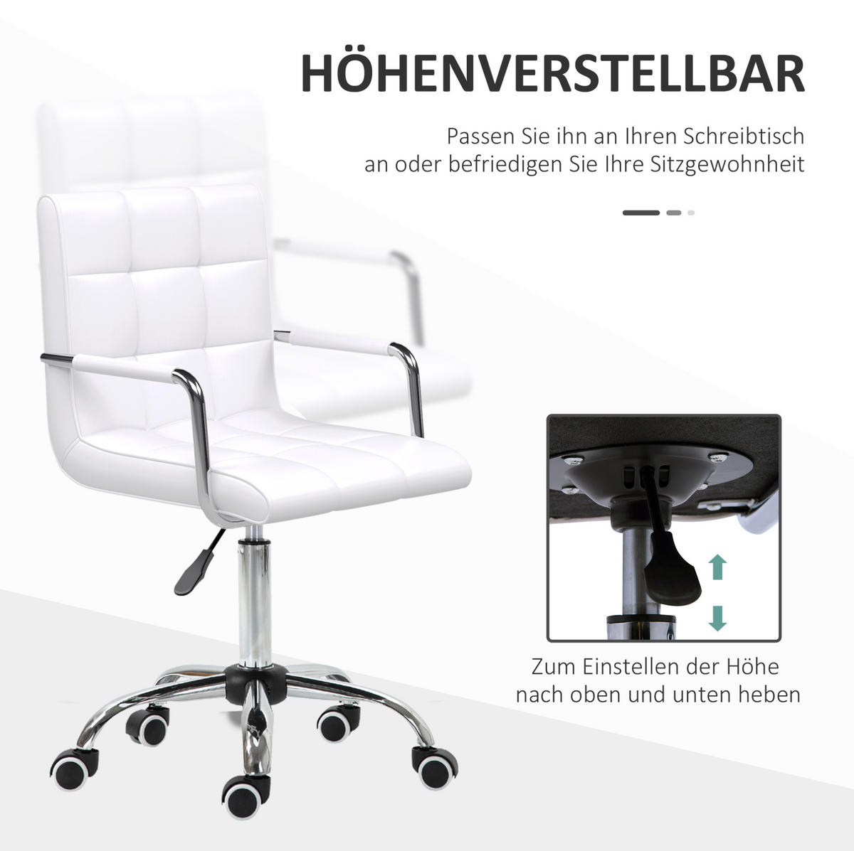 BÜROSTUHL höhenverstellbar Weiß mit Armlehnen - Weiß, Kunststoff (54/99/52.5cm) - Meubliv