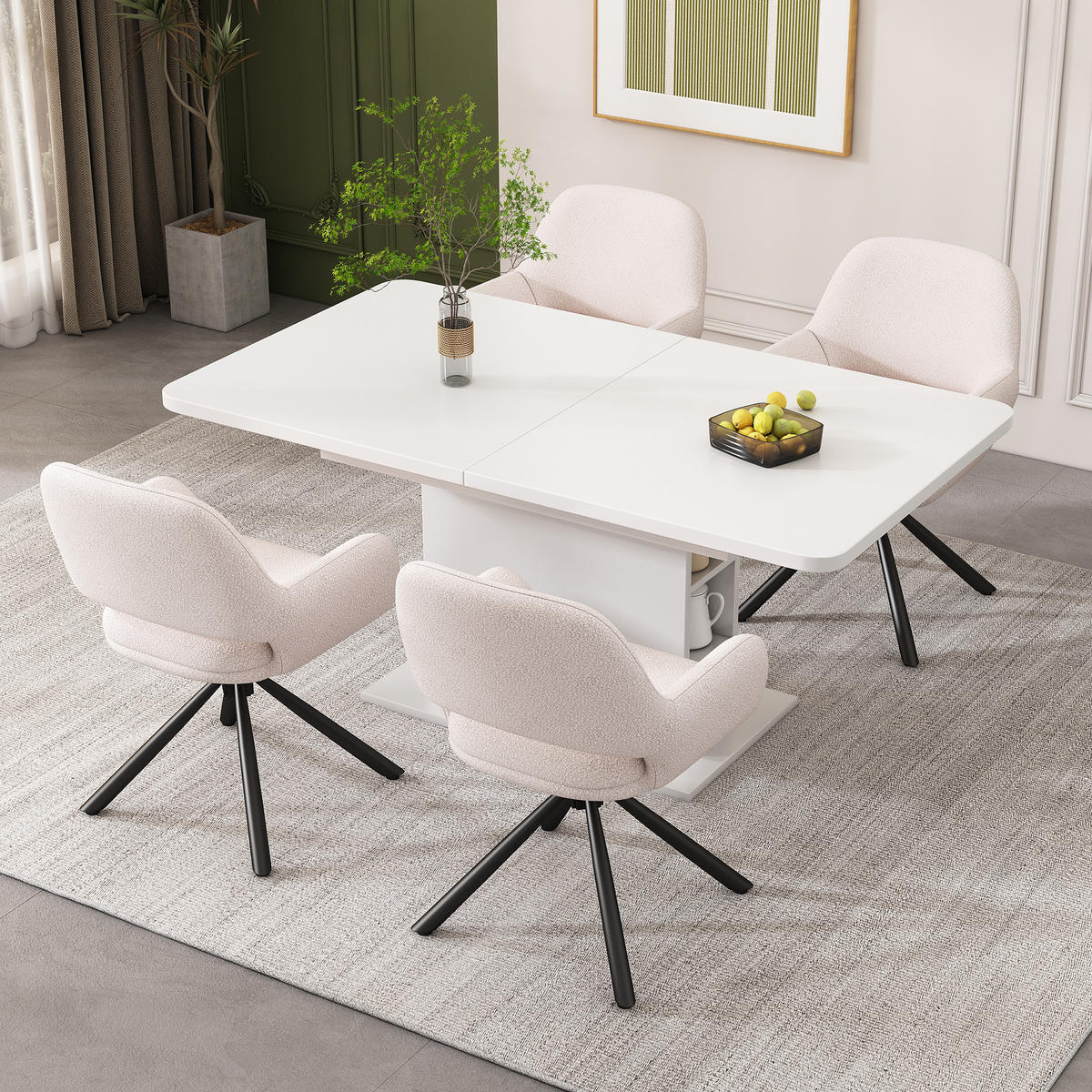 ESSZIMMERSTUHL 4er Set Drehbar Sherpa Weiss Armlehnen - Weiß, Holz (61.6/80/60.6cm) - FLIEKS