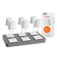 LED Akku-Tischlampe, Nuindie mini 3.0 6er-Set mit Ladestation, schneeweiß - Weiß, Metall (25/10/25cm) - Sigor
