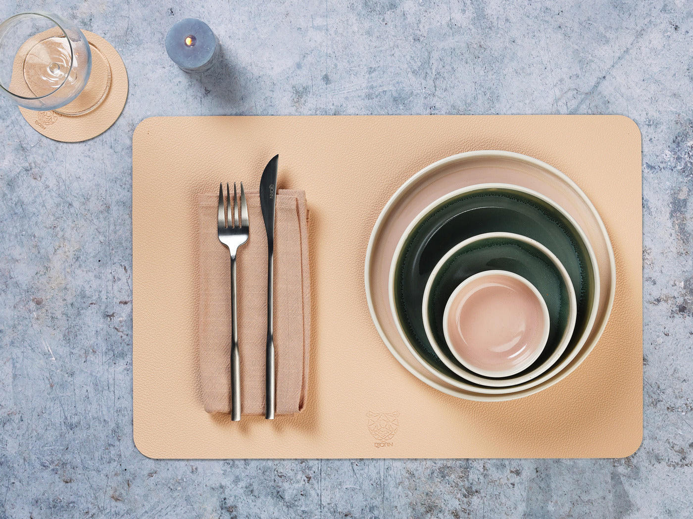 UNTERSETZER - 6er-Set - Recyceltes Leder in Blassrosa und Blassgrün - Pink, Textil (10/10cm) - Björn