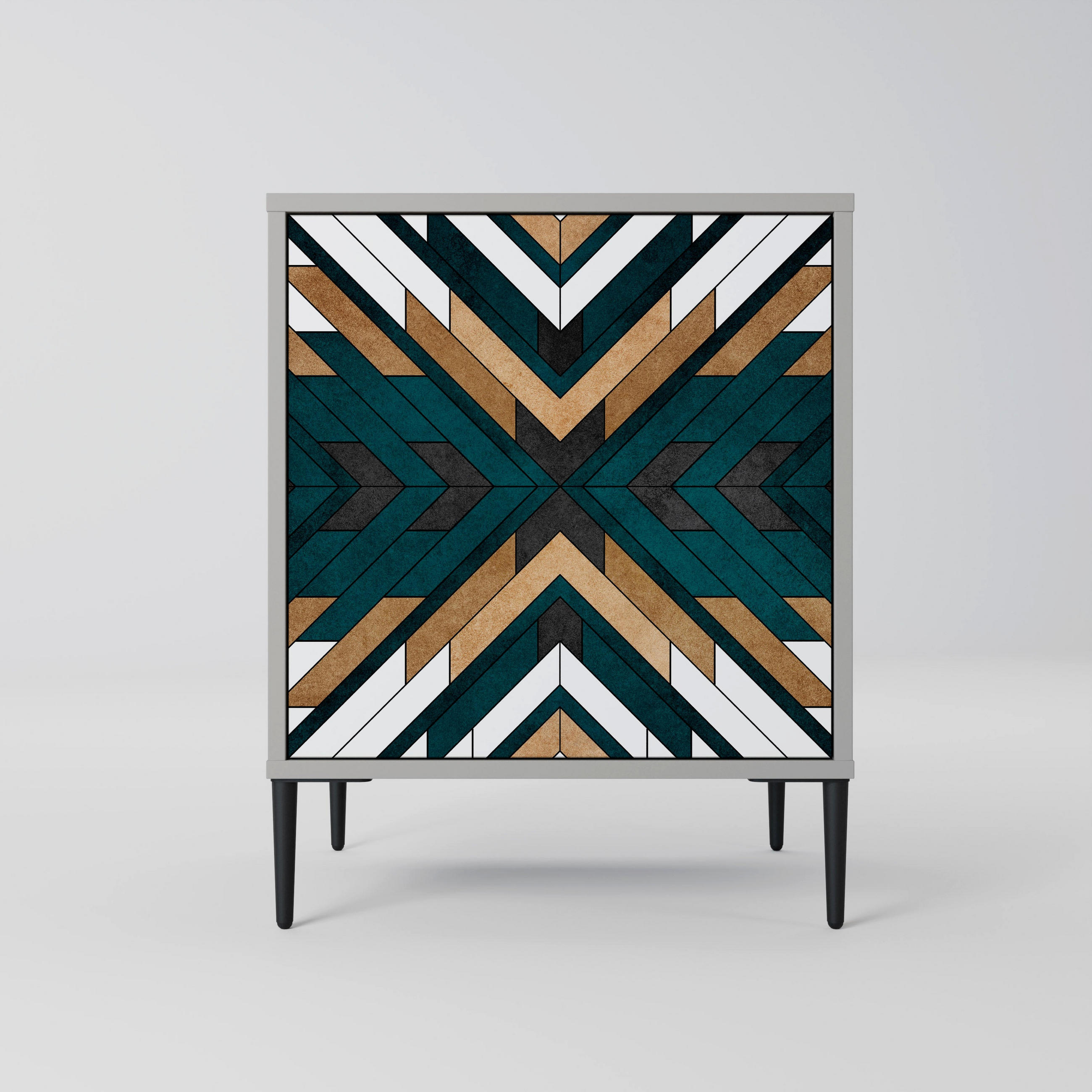 SIDEBOARD ARTISTIC GEOMETRY, Grau, 57,5x42x72,5 cm, Schwarze Metallfüße - Multicolor/Schwarz, Holzwerkstoff/Metall (57.5/72.5/42cm) - SpaceRebels
