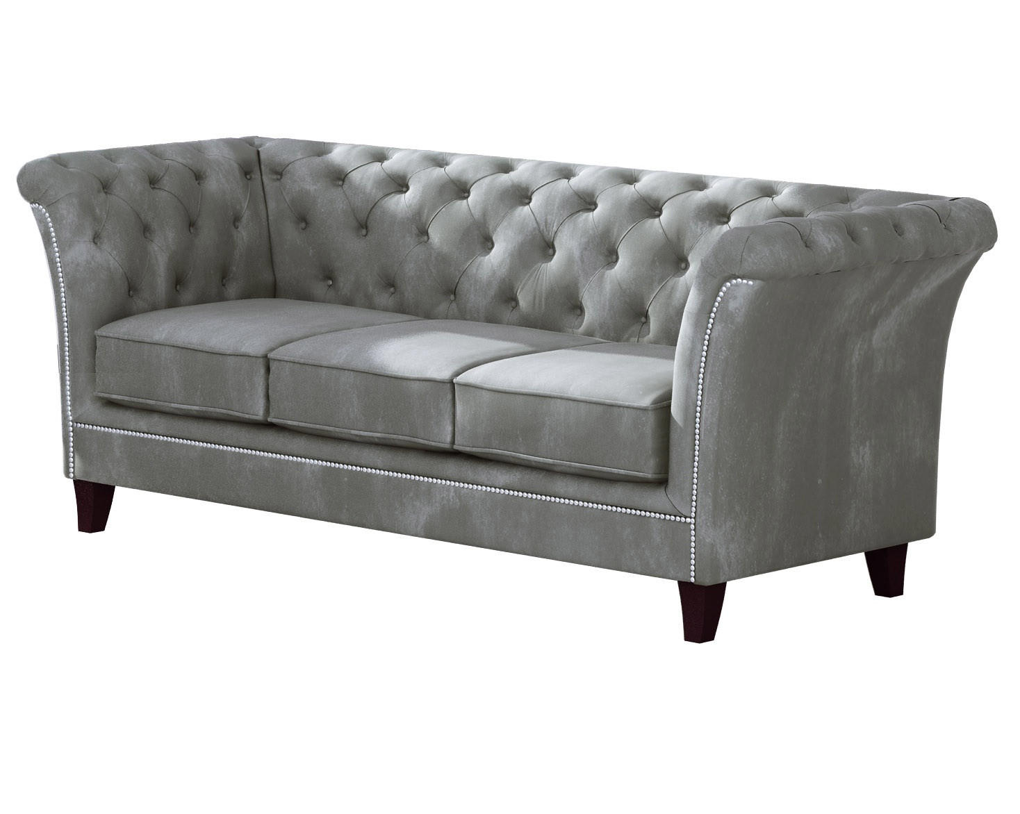 CHESTERFIELD-SOFA 3-Sitzer Fusion Grau Samt - Braun/Grau, Holz/Textil (237/75/82cm) - S-Style Möbel