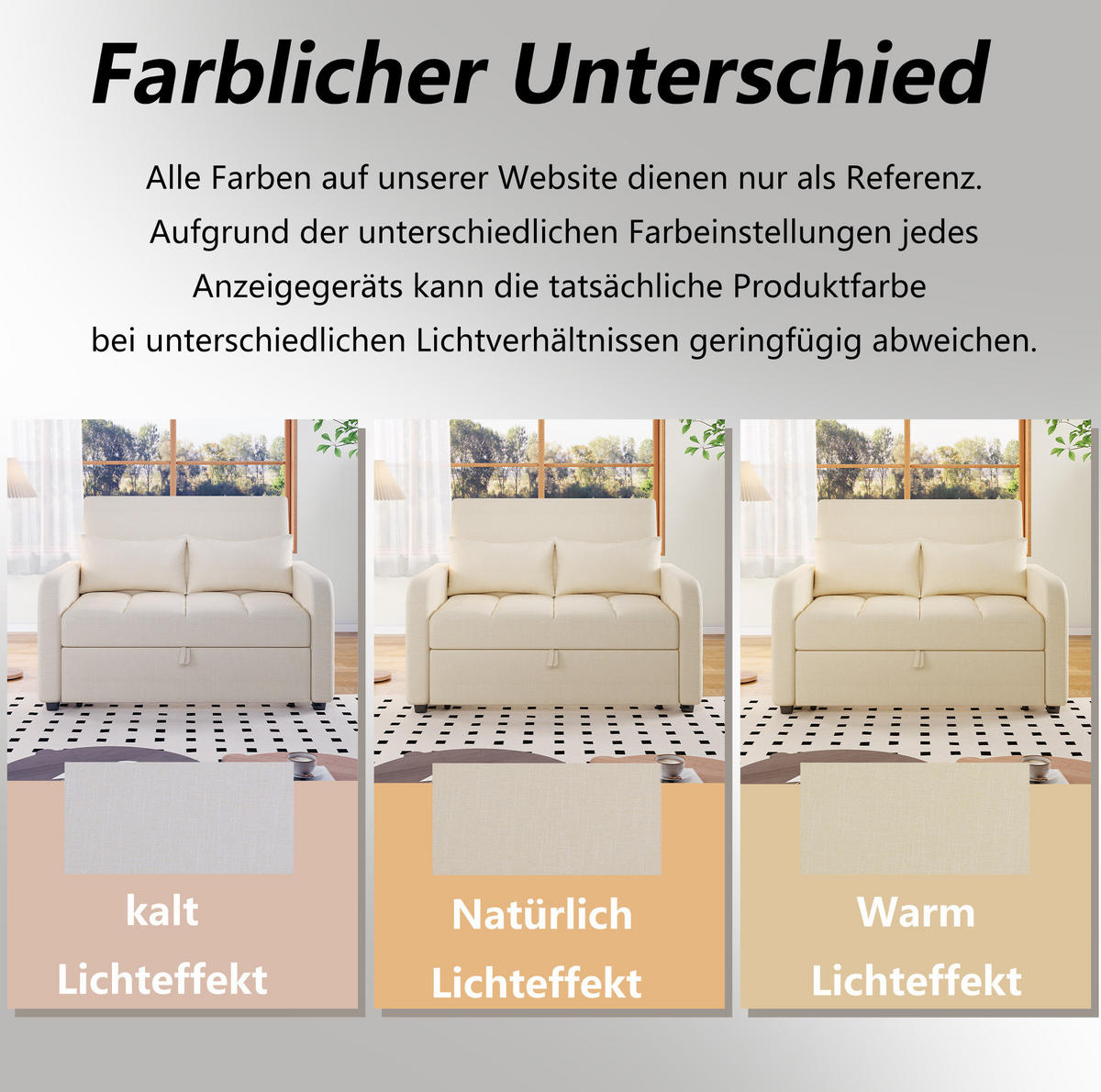SCHLAFSOFA Klappsofa Baumwolle-Leinen mit verstellbarer Rückenlehne Beige 127/75/94 cm - Beige, Textil (75/94/127cm) - Redom