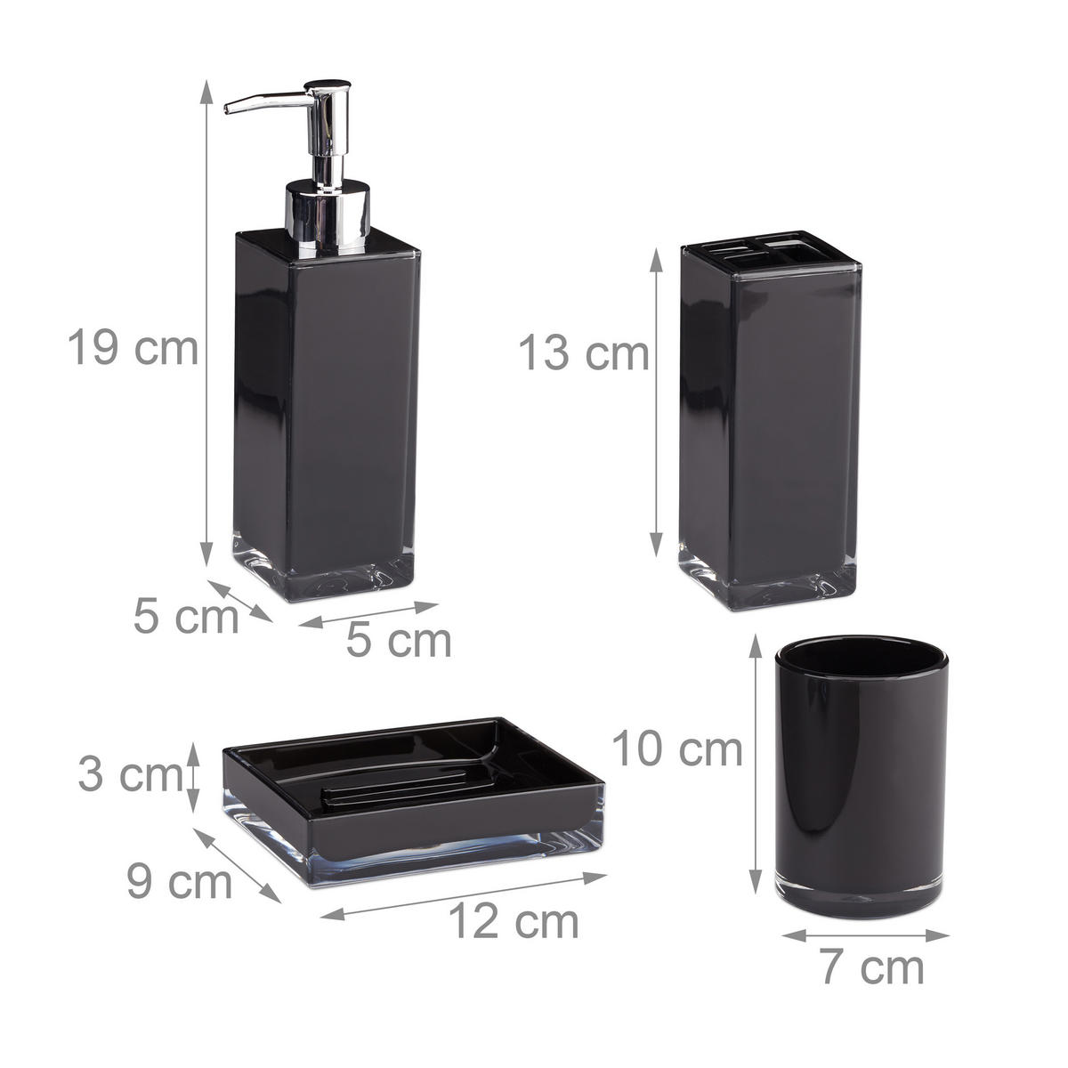 BADACCESSOIRES Set - Schwarz, Kunststoff (12/19.5/9cm) - Relaxdays