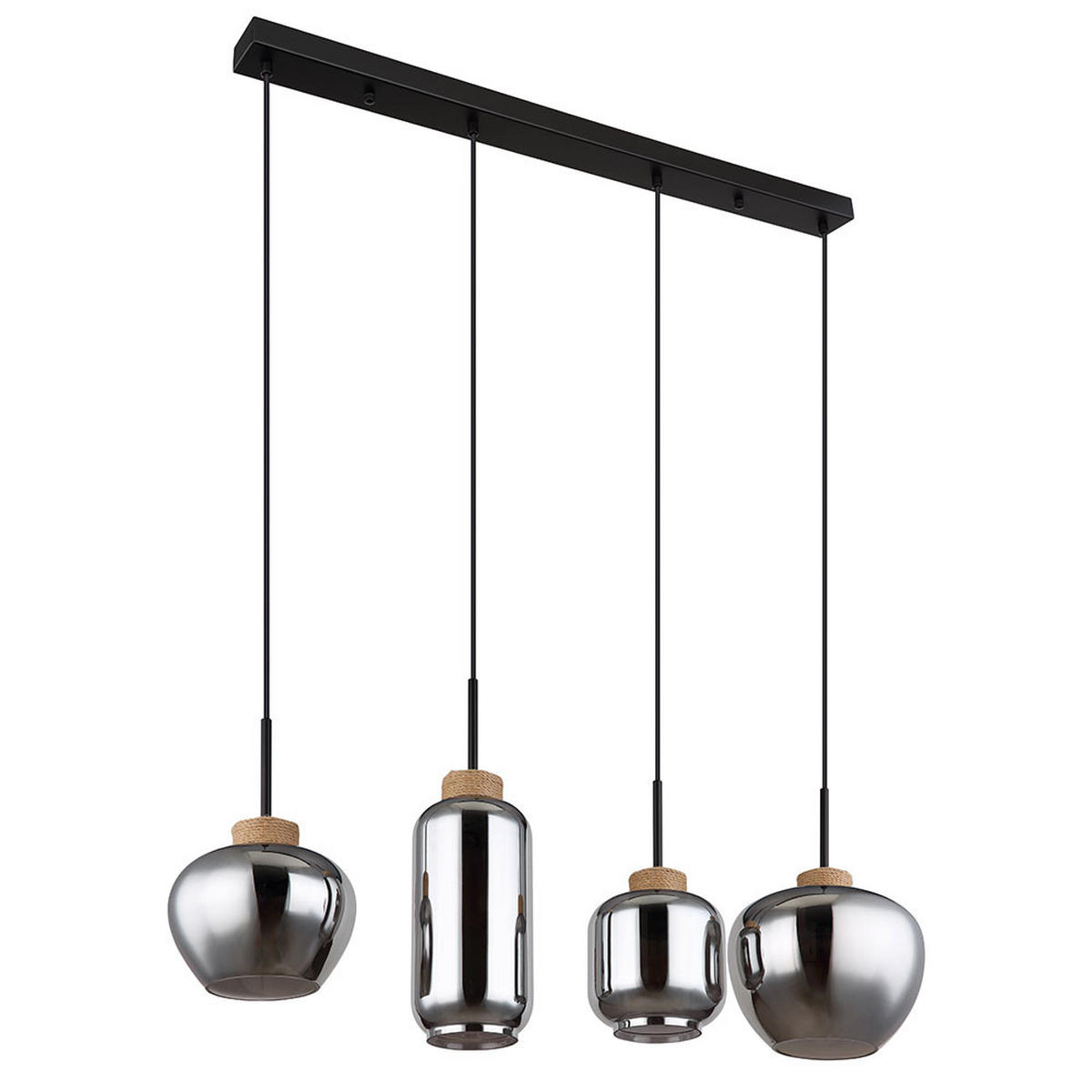 PENDELLEUCHTE Metall Schwarz-matt Rauchglas 4-Flammig - Schwarz, Glas/Metall (96/23/120cm) - Globo Lighting