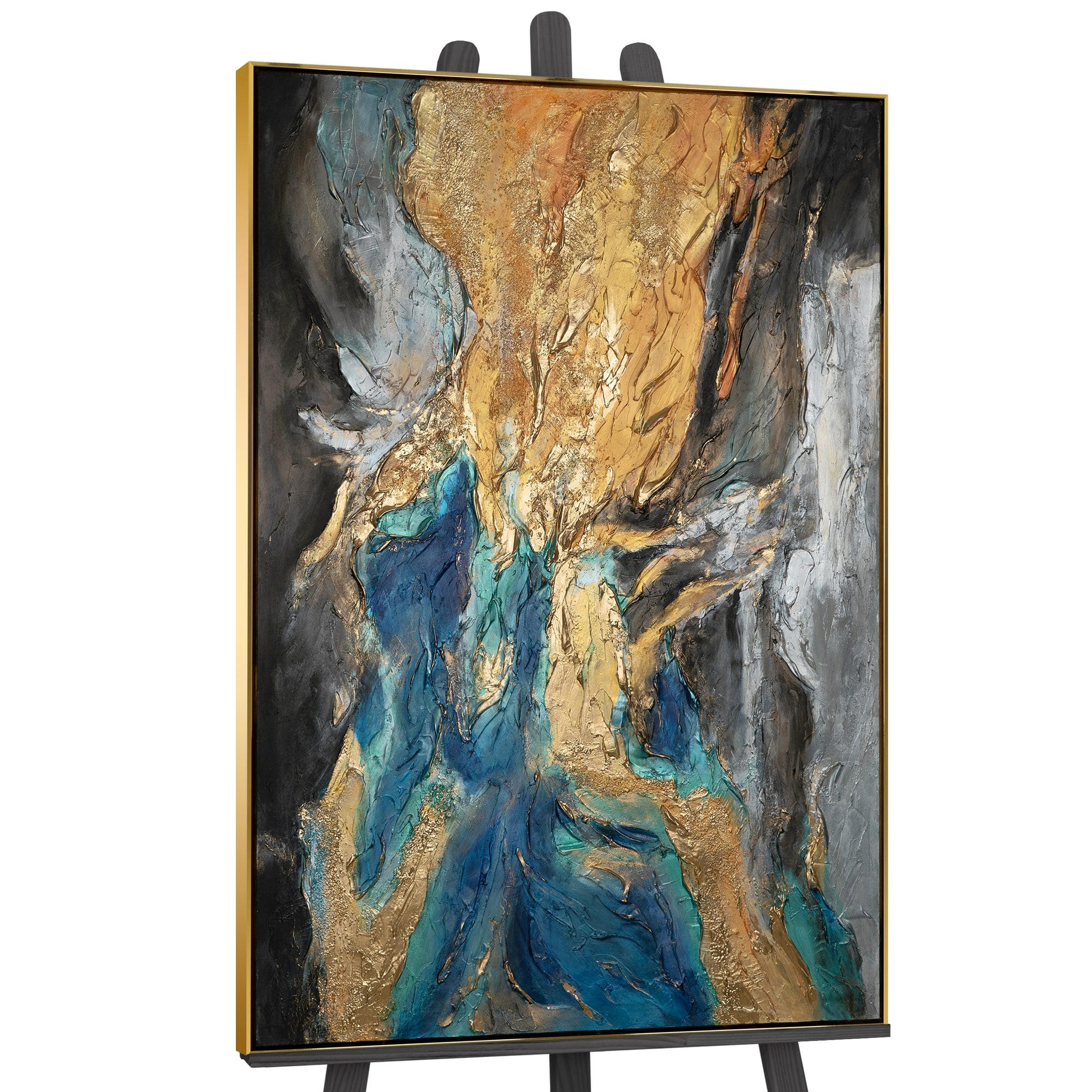 GEMÄLDE Abstrakte Symphonie Schattenfugenrahmen Gold 140x100 cm - Goldfarben, Holz (140/100cm) - YS-art gallery
