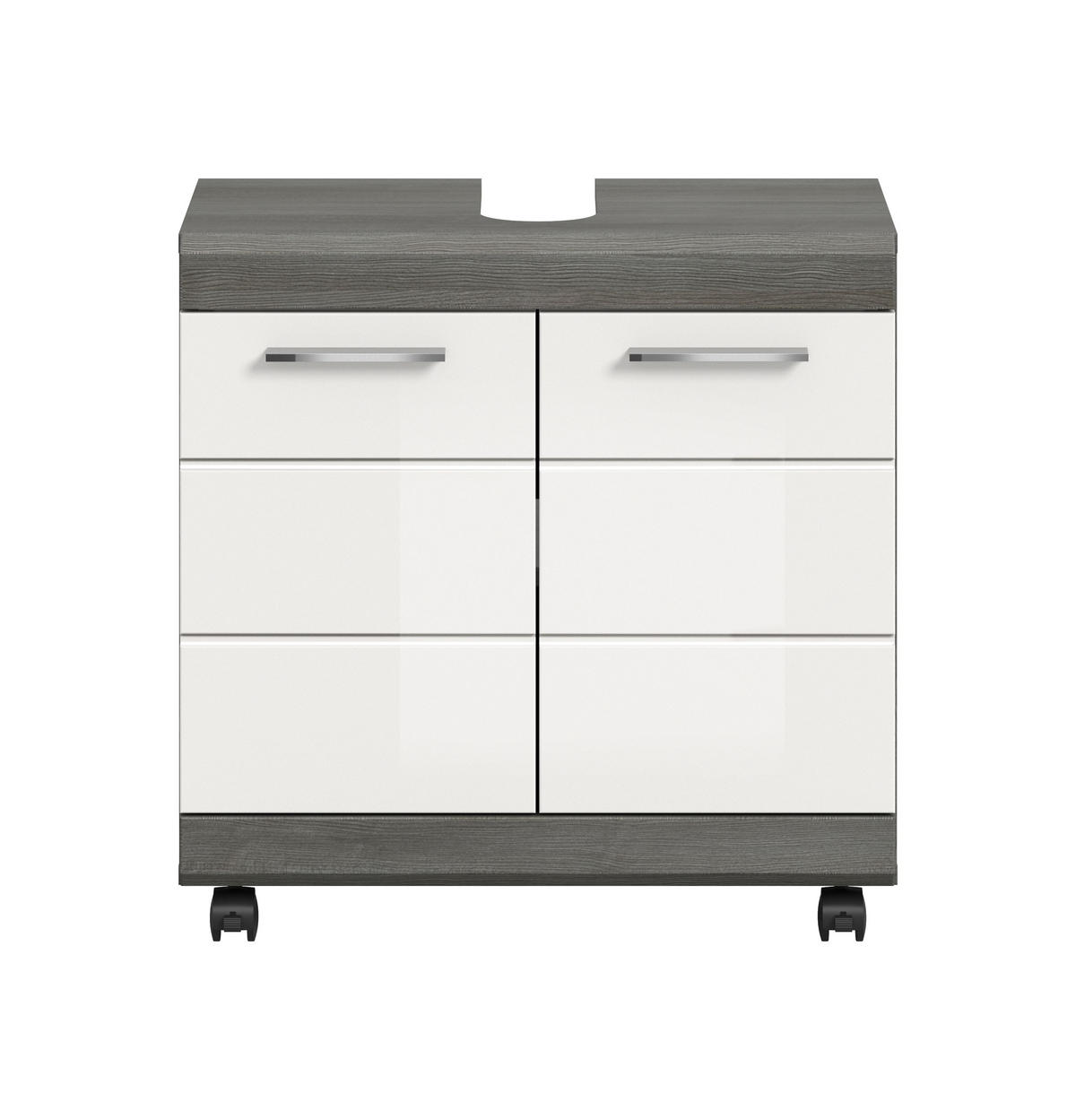 WASCHBECKENUNTERSCHRANK auf Rollen SCOUT (B/H/T: ca. 60/60/34 cm) in Rauchsilber Nachbildung/weiß hochglanz - Silberfarben, Holzwerkstoff (60/60/34cm)