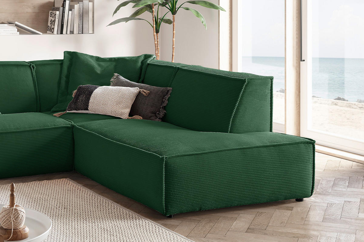 ECKSOFA SAMU Smaragdgrün Cord - Smaragdgrün/Schwarz, Textil (254/224cm) - KAWOLA