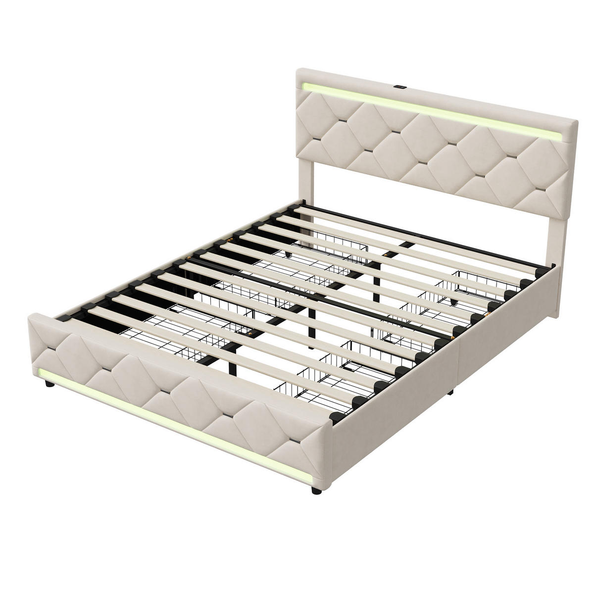 POLSTERBETT 140x200 cm, Doppelbett mit LED-Beleuchtung, Weiß Samt - Weiß, Metall (140/200cm)