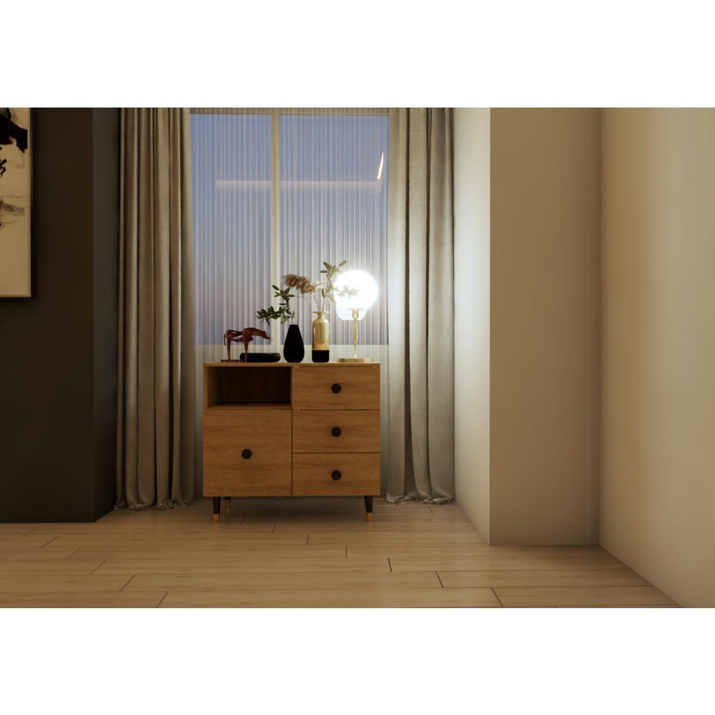 Thumbnail - Möblo Kommode, Eiche, Holzwerkstoff, 3 Schubladen, Rechteckig, 100x90x40 cm, Wohnzimmer, Kommoden & Sideboards, Kommoden