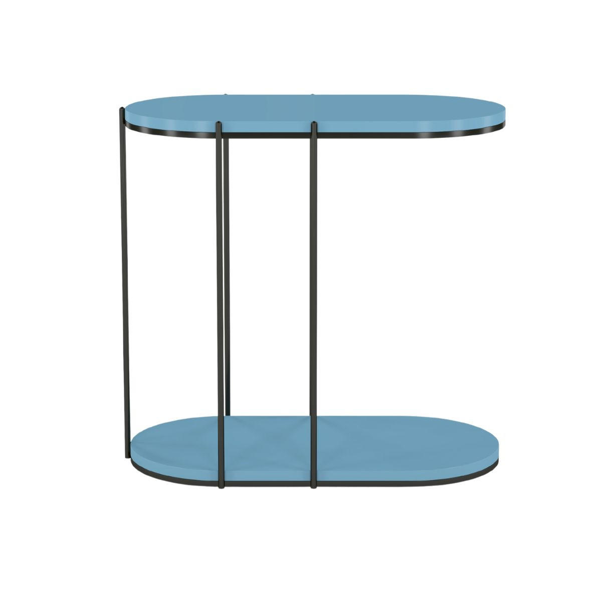 BEISTELLTISCH Loco, Ovaler Tischplatte x 2 mit Schwarz Metallgestell / Blau - Pastellblau/Schwarz, Holzwerkstoff/Metall (34/64/60cm) - Skandica