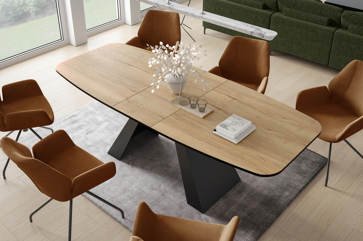 ESSTISCH Myron - Hellbraun/Schwarz, Holzwerkstoff/Metall (80/160/76cm) - Meblini