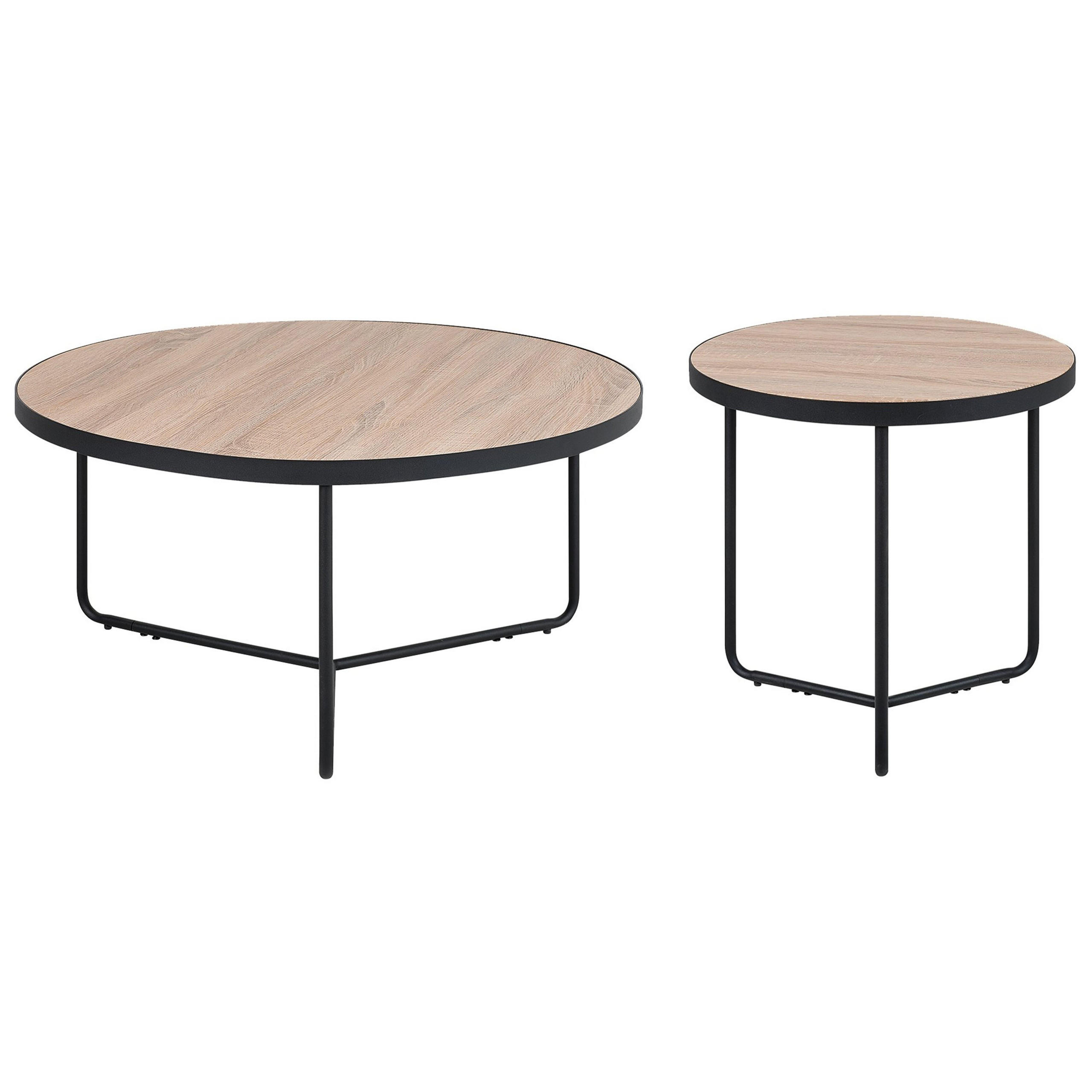 COUCHTISCH 2er-Set Rund Hell Holz, Schwarz Melody - Hellbraun, Holzwerkstoff (80/80cm) - Beliani