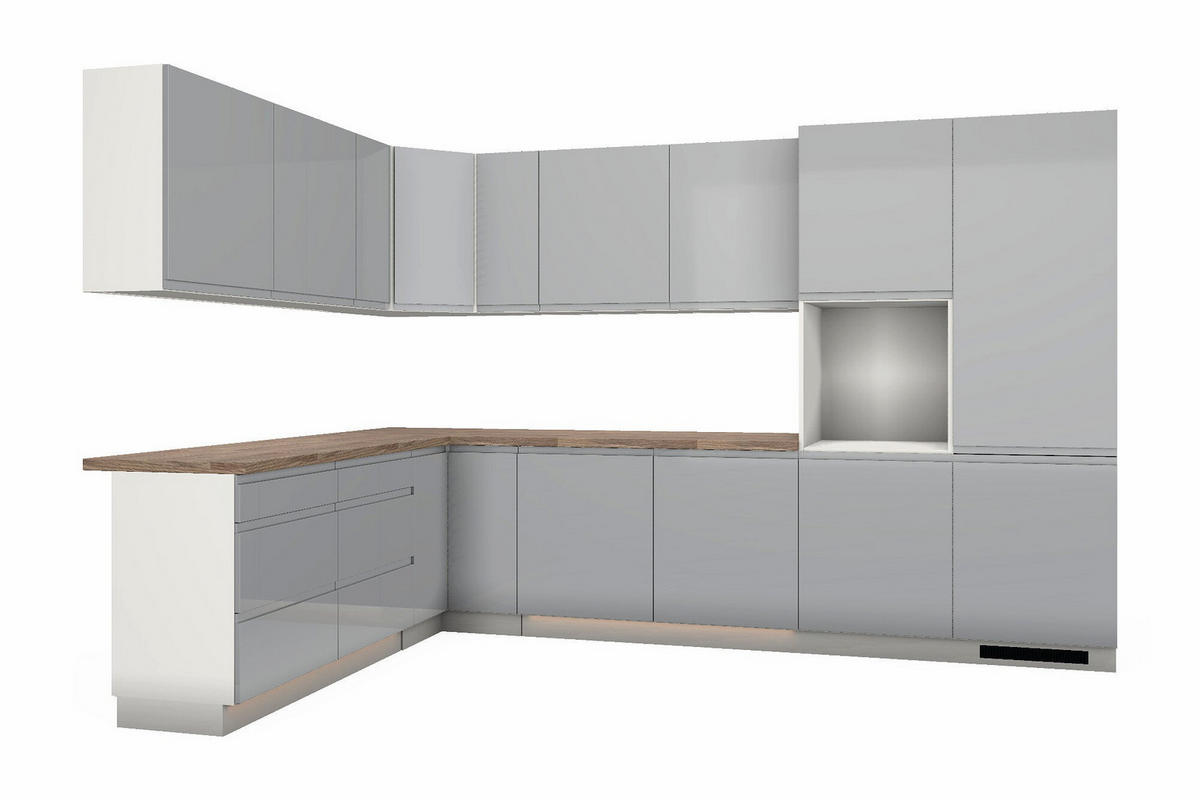 L-KÜCHE Velmora Grau Hochglanz & Weiß – 330 × 210 cm – KÜ-VELM-013 - Grau, Holzwerkstoff (330/212/210cm) - ROYAL24_MARKT