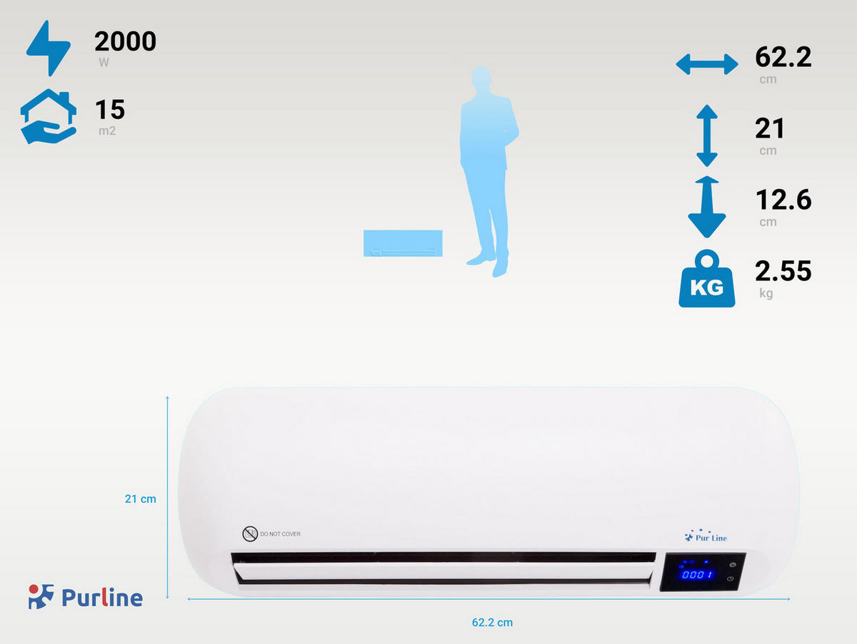 SPLIT-WANDHEIZUNG Weiß mit Fernsteuerung und Programmierung 2000 W - Weiß, Kunststoff (62/21/13cm) - Purline
