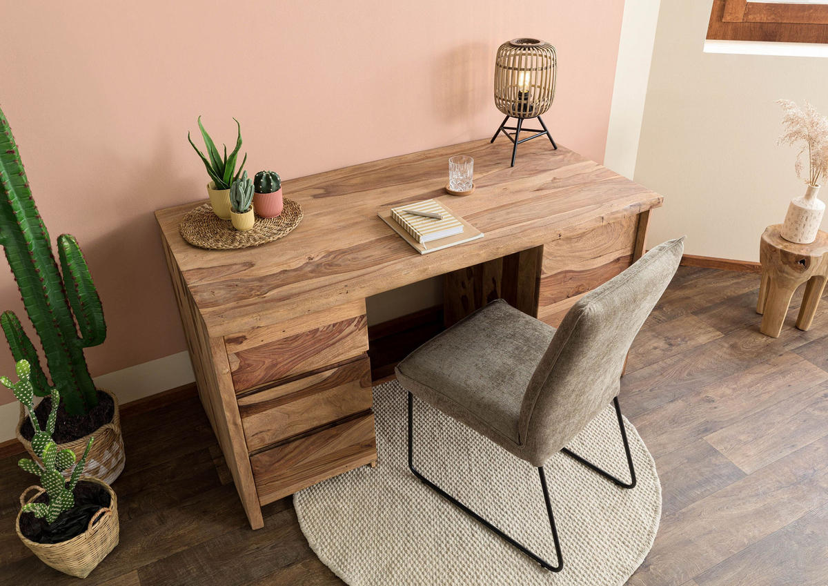 SCHREIBTISCH Sheesham 150x75x78 natur lackiert / sandgestrahlt PURE SHEESHAM #210 - Braun, Holz (75/150/78cm) - Massivmoebel24
