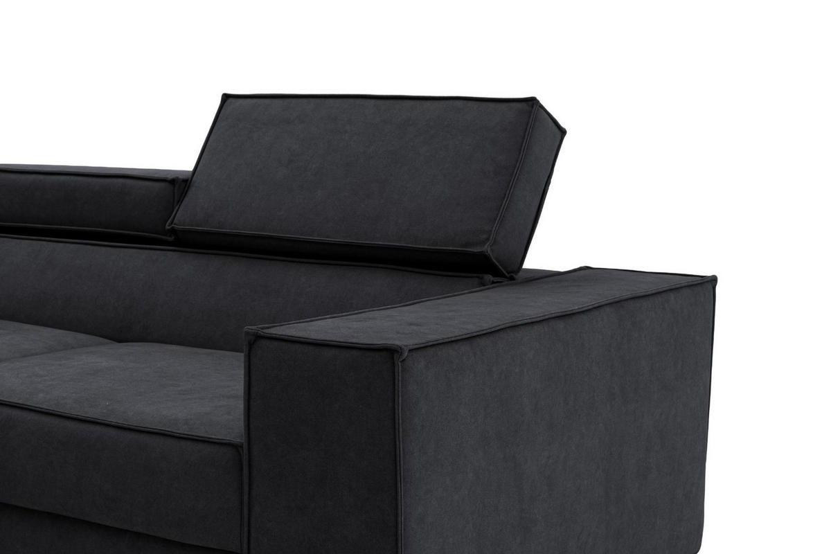 ECKSOFA PURE L Links mit Schlaffunktion 127x199 Velours Graphit - Graphitfarben/Schwarz, Holz/Textil (281/204cm) - Muffo