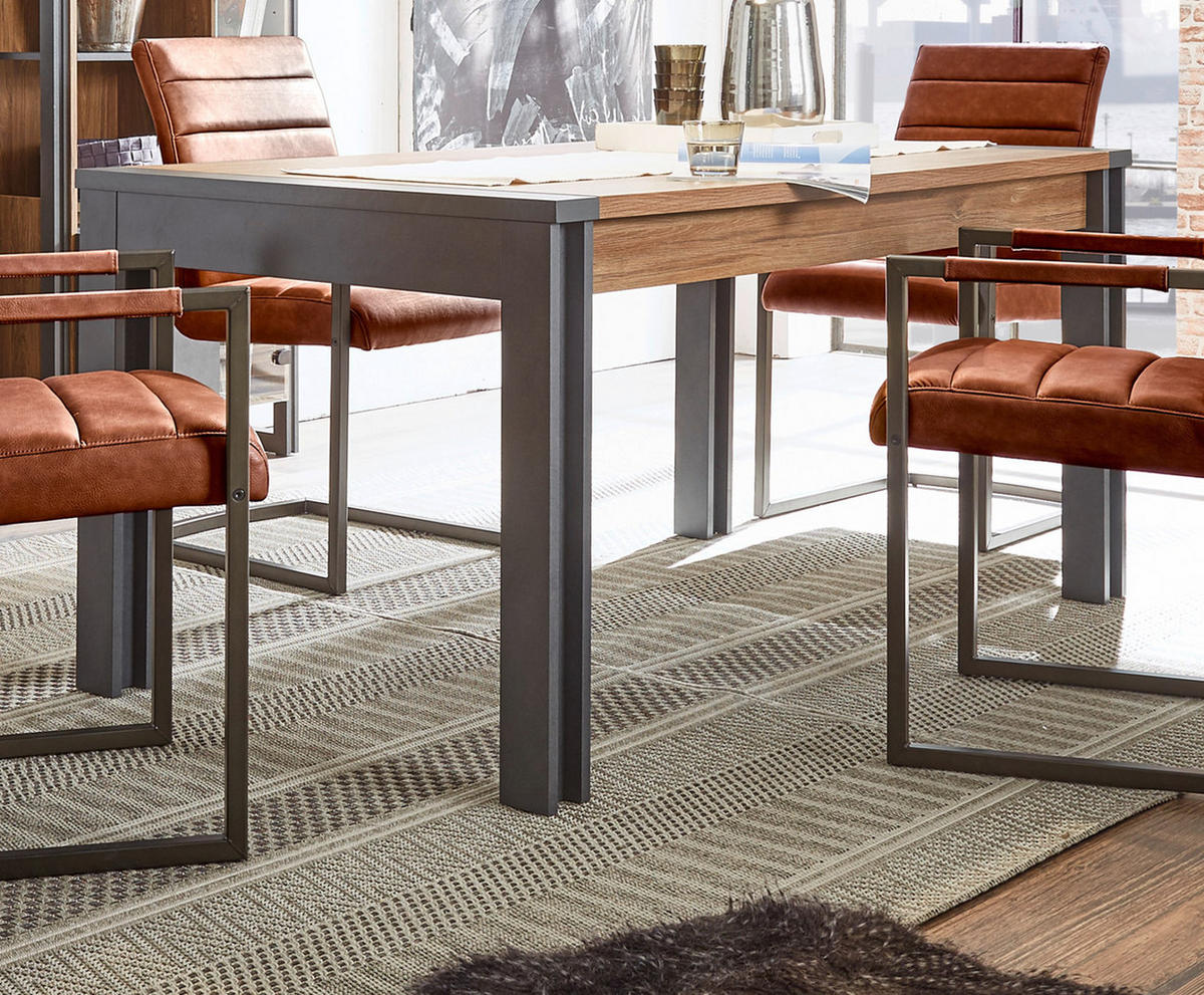 ESSTISCH Eiche Stirling, Matera grau, Küchentisch 154 x 90 cm - Eichefarben/Grau, Holzwerkstoff (90/154/76cm) - Furn.Design