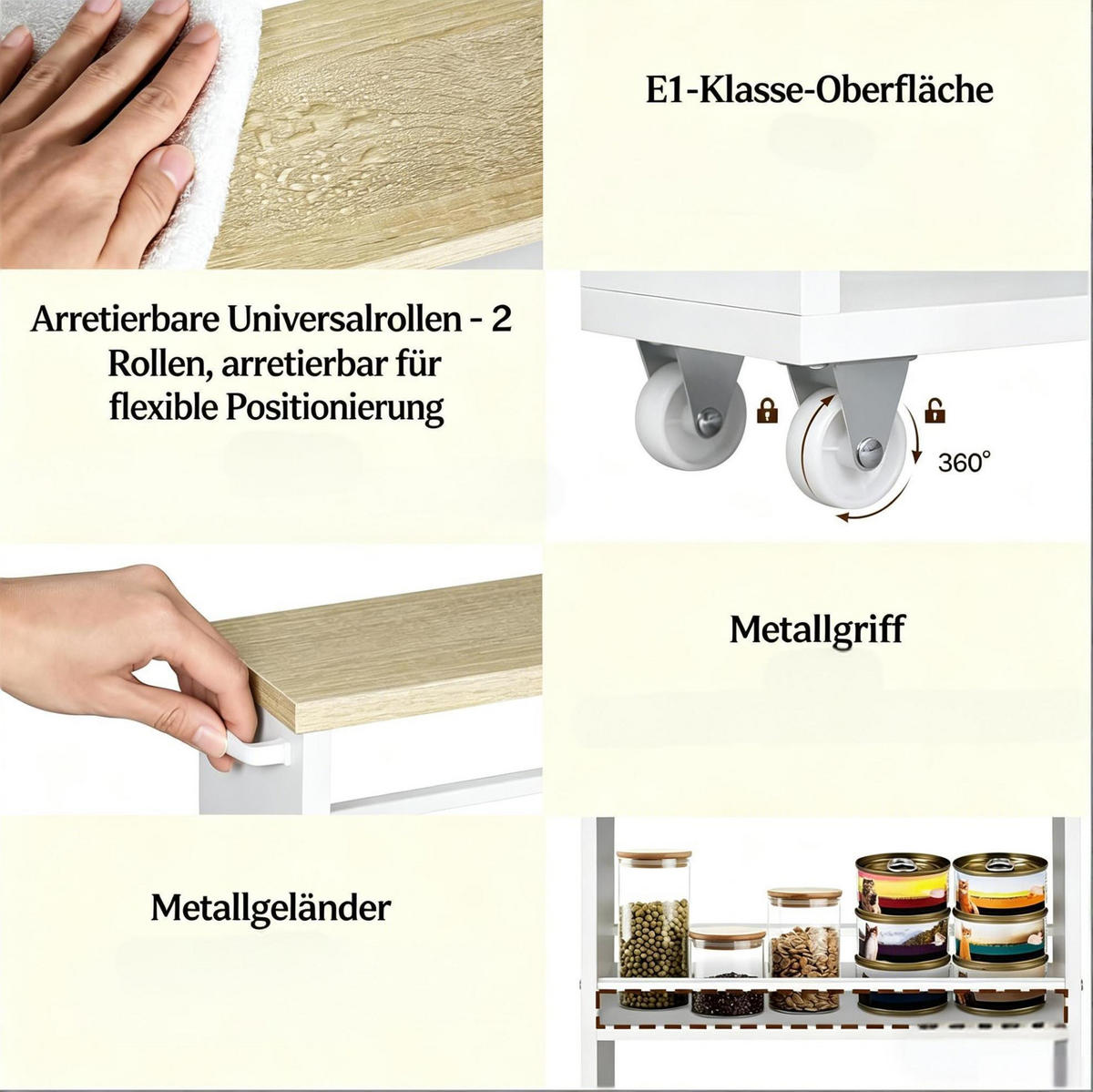 KÜCHENWAGEN schmal mit Rollen 47 x 80 x 13 cm Weiß Holz/Metall - Weiß, Holz (47/80/13cm) - Beauniv