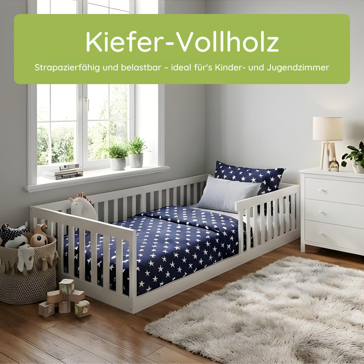 BODENBETT 90x200 cm in Weiß - Weiß, Holz (90/200cm) - Kids Collective