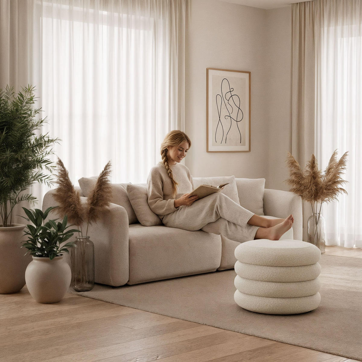 PRESVUČENI POUF s pohranom, bijeli - bijela, tekstil (55/45/55cm) - RAUMHIRSCH FURNITURE