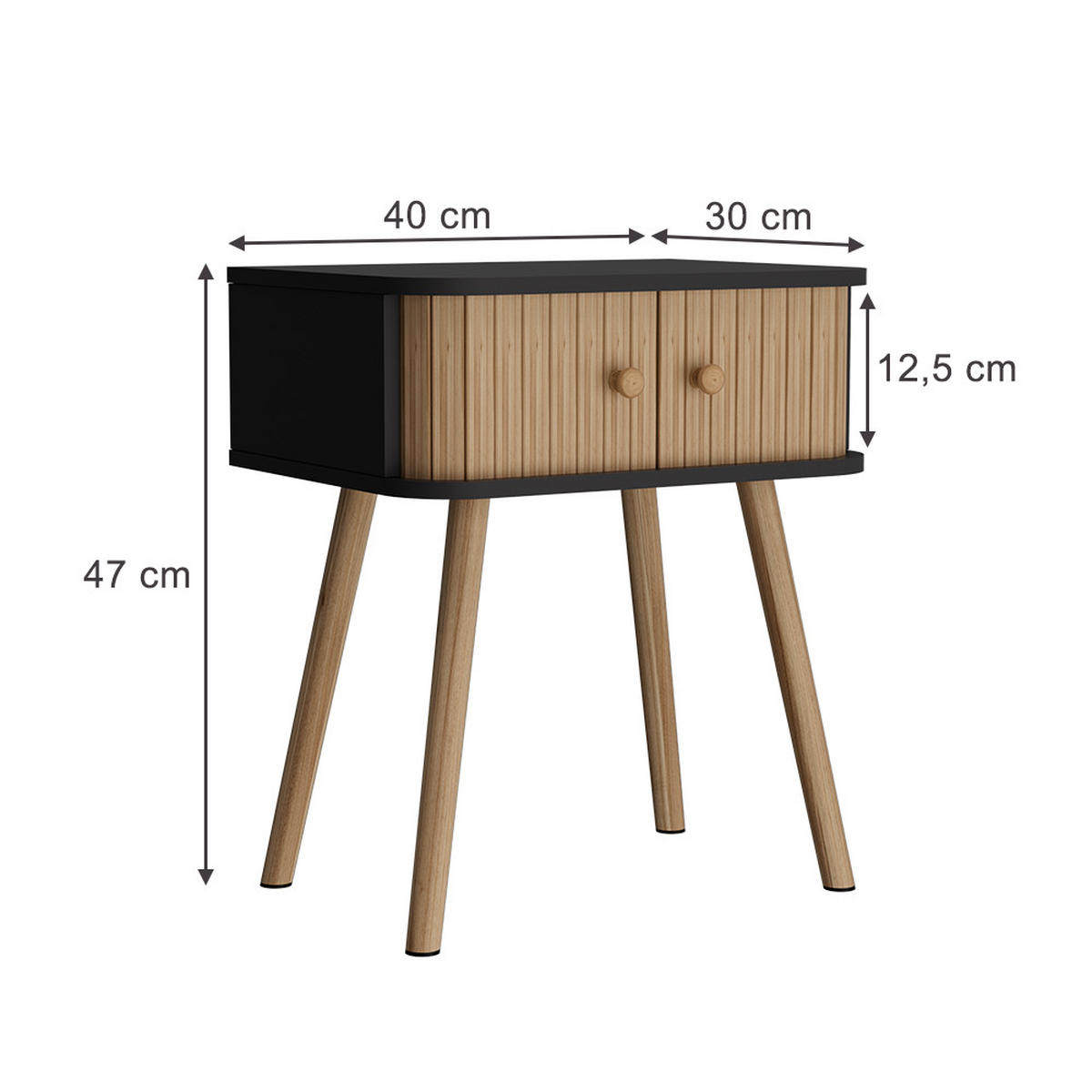 NACHTTISCH Germo Anthrazit/Bambus 40 x 47 cm 2-er Set - Anthrazit/Grün, Holzwerkstoff (40/47/30cm) - Vicco
