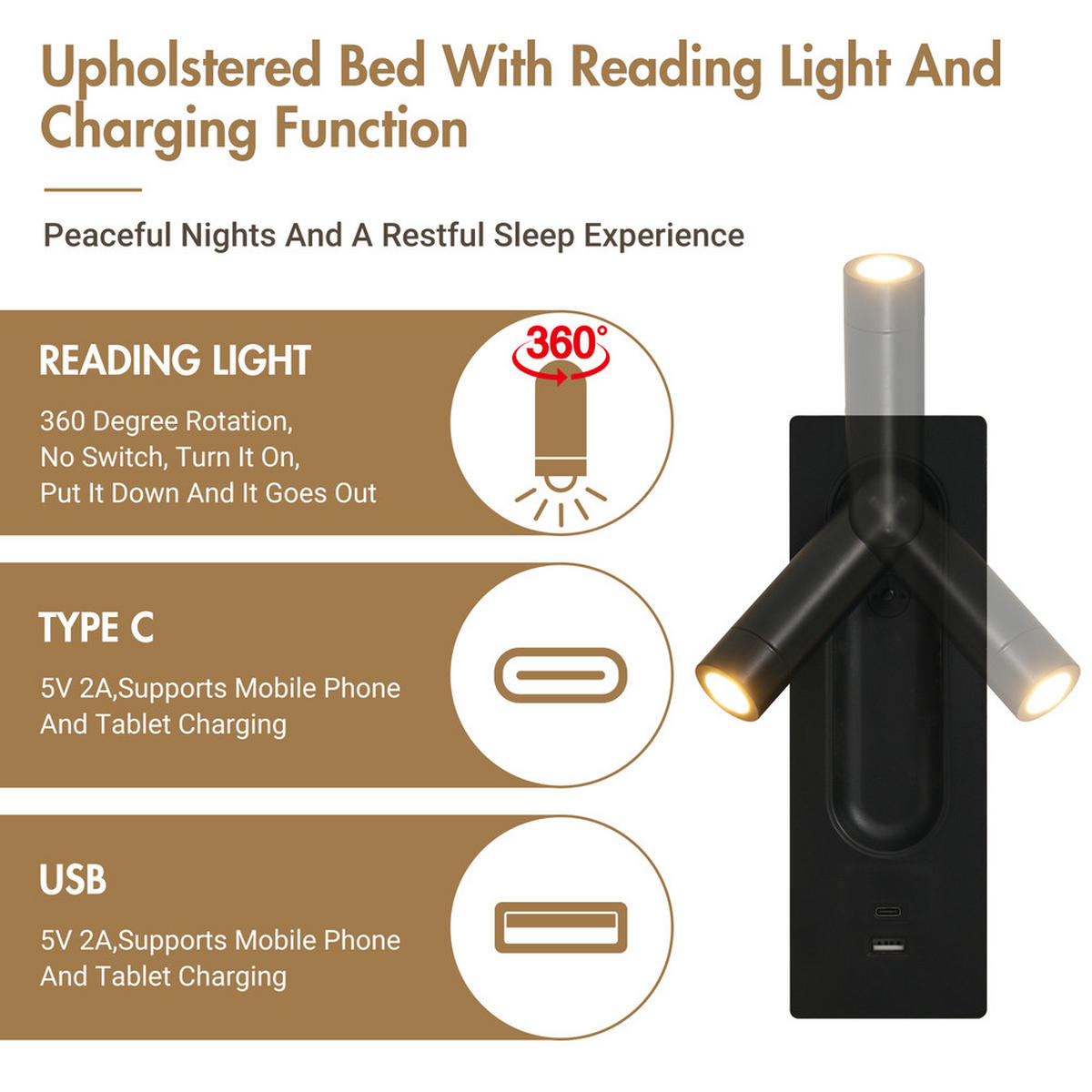 POLSTERBETT 180x200cm Doppelbett mit Leselampe & USB-C Stauraum Grau - Grau, Holz - FLIEKS