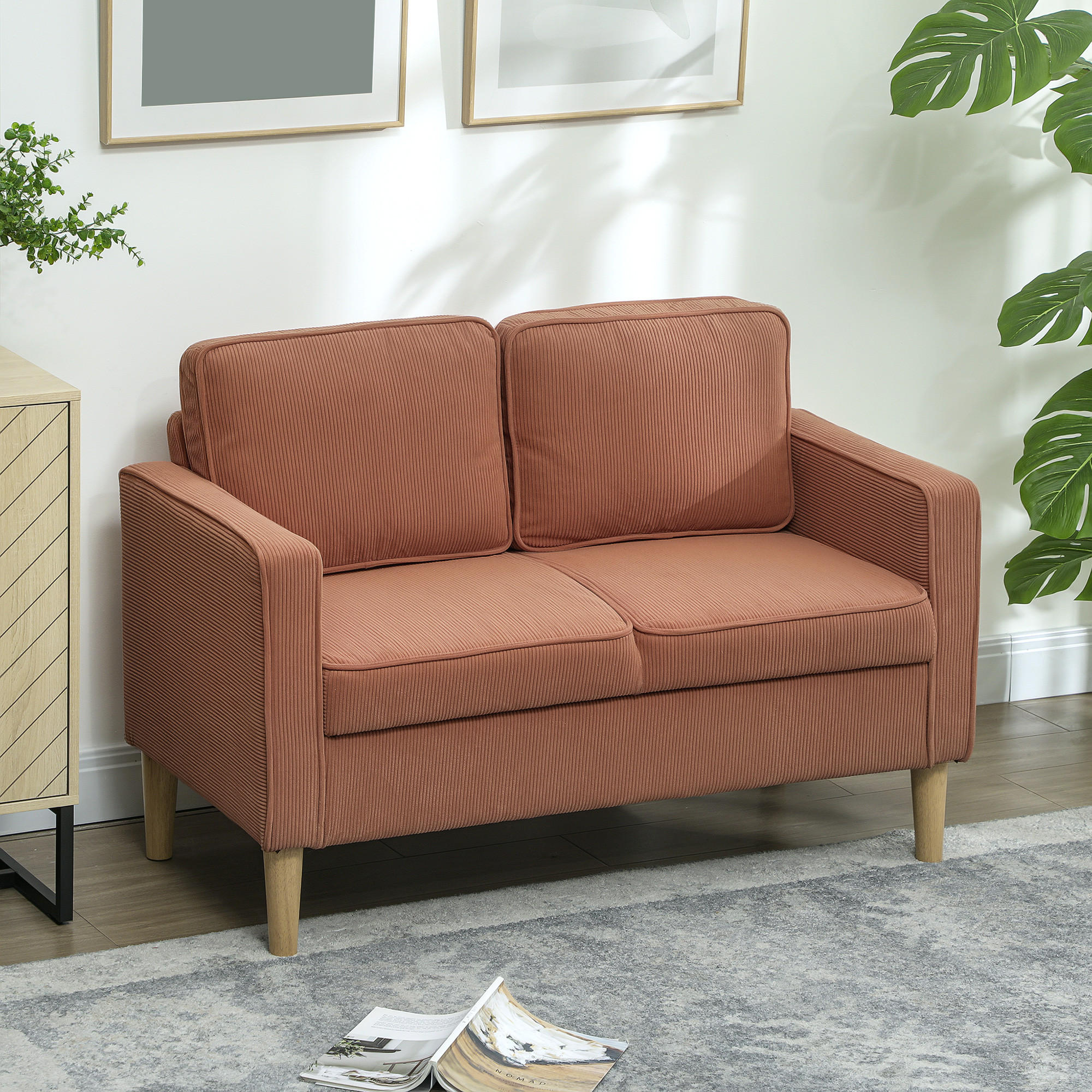 SOFA 2 Sitzer, 117 x 63 x 79 cm, Rosa - Rosa, Textil (117/79/63cm) - HOMCOM