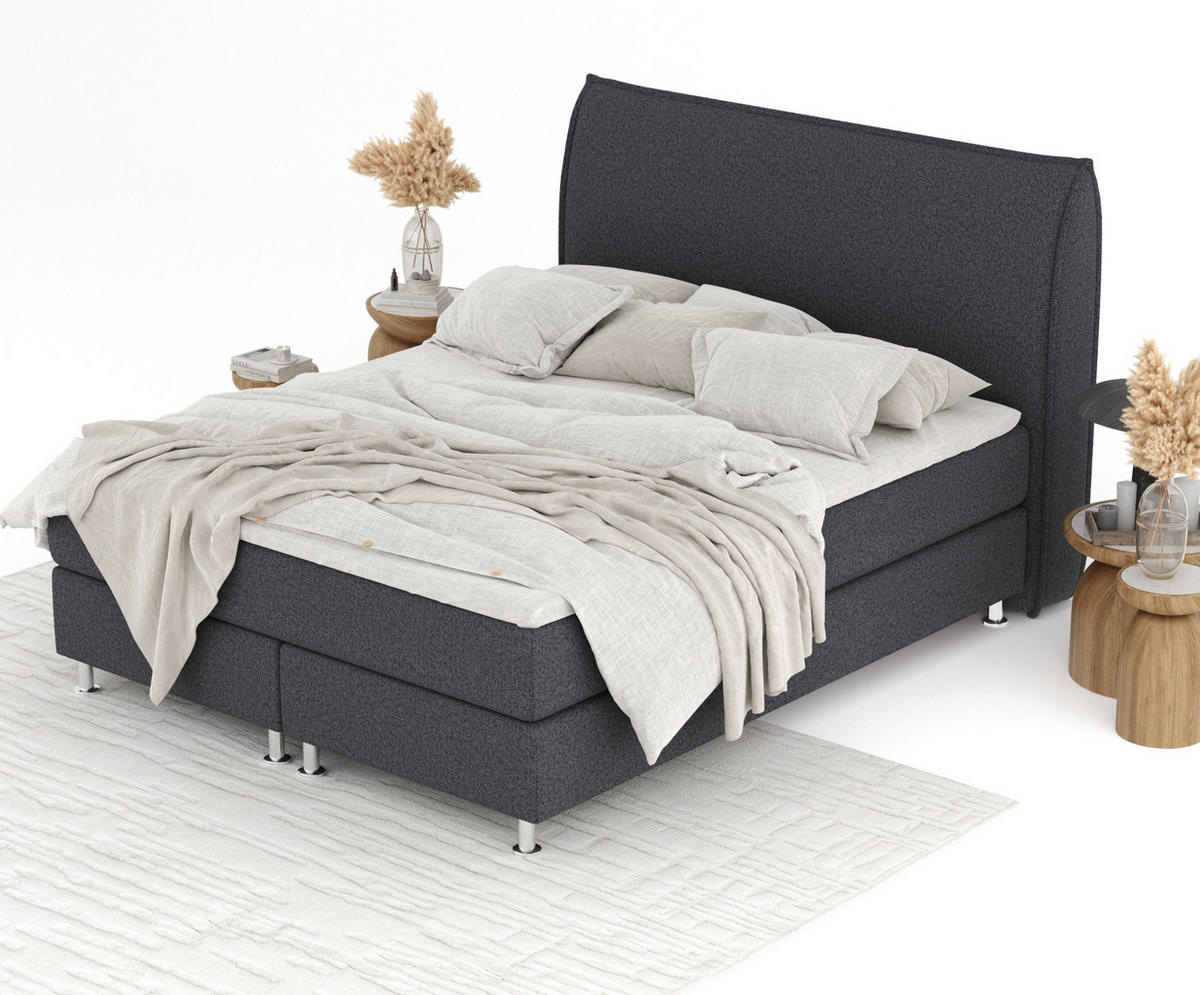 BOXSPRINGBETT Chermin Schwarz 180/200 cm mit Latex-Topper - Silberfarben/Schwarz, Holz/Holzwerkstoff (180/200cm) - Maison de Reve
