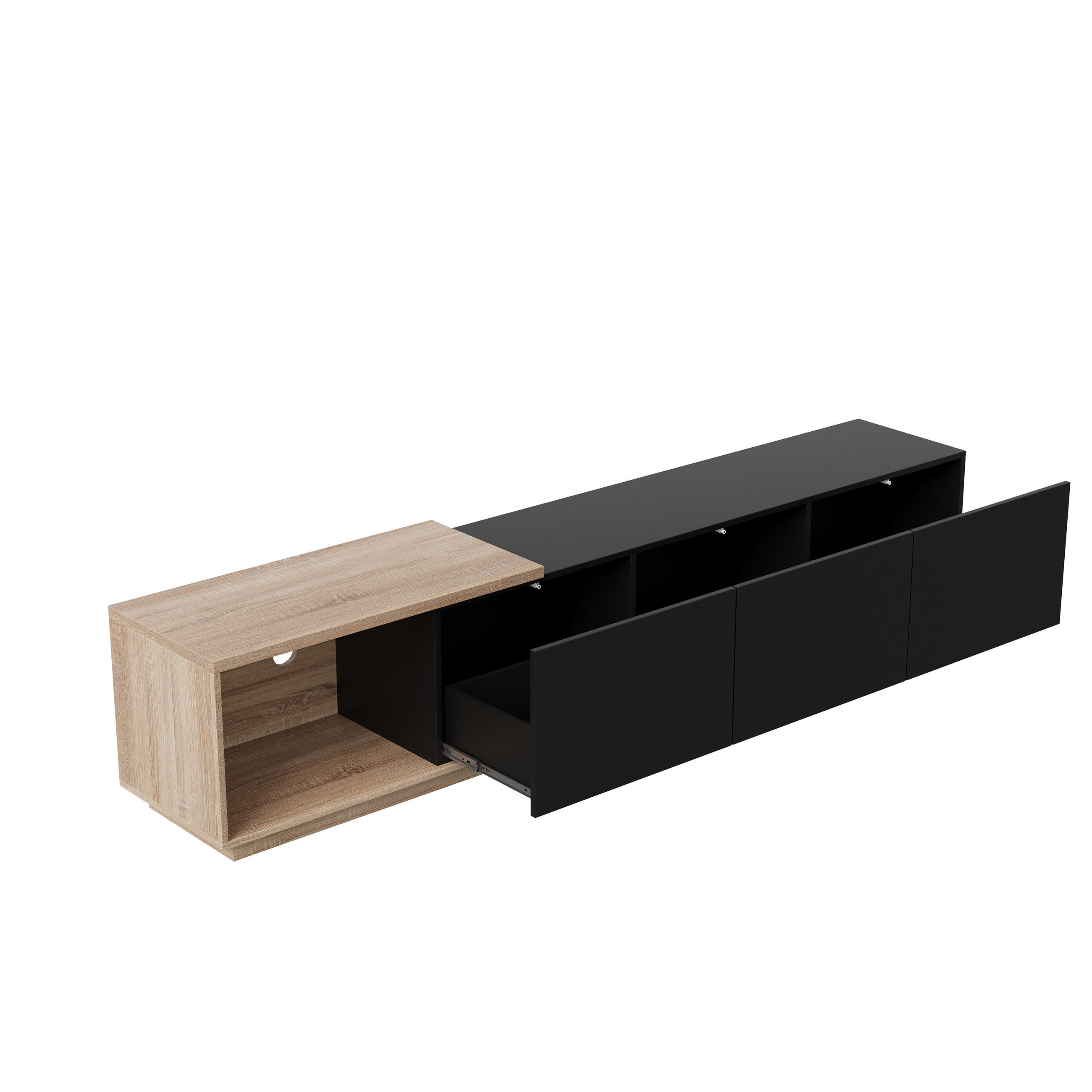 TV-SCHRANK Schwarz-Holzoptik mit Sensor-LED & ausziehbarer Länge - Schwarz, Holzwerkstoff (38/44/240cm) - SHOPENTRA