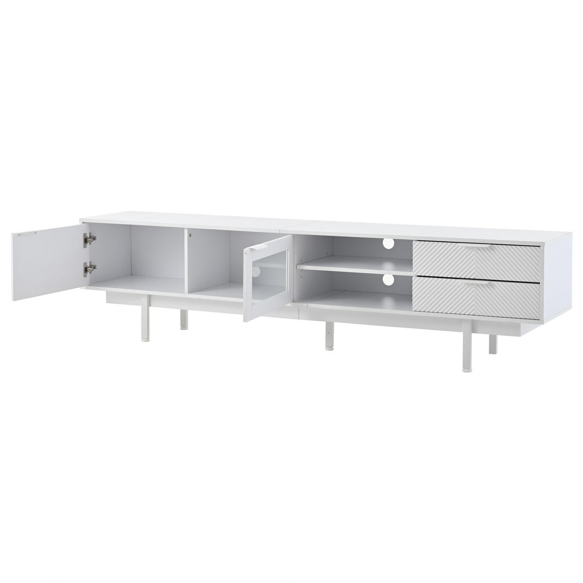 TV-SCHRANK 200/40/50,5 cm Weiß mit 2 Türen und 2 Schubladen für 80 Zoll - Weiß, Holzwerkstoff (200/50.5/40cm) - Oxeza