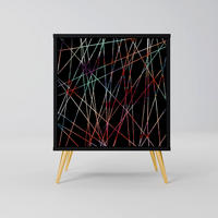 SIDEBOARD LUMINOUS SNARE, Schwarz, 57,5x42x75,5 cm, Goldfarbene Metallfüße - Goldfarben/Multicolor, Holzwerkstoff/Metall (57.5/75.5/42cm) - SpaceRebels