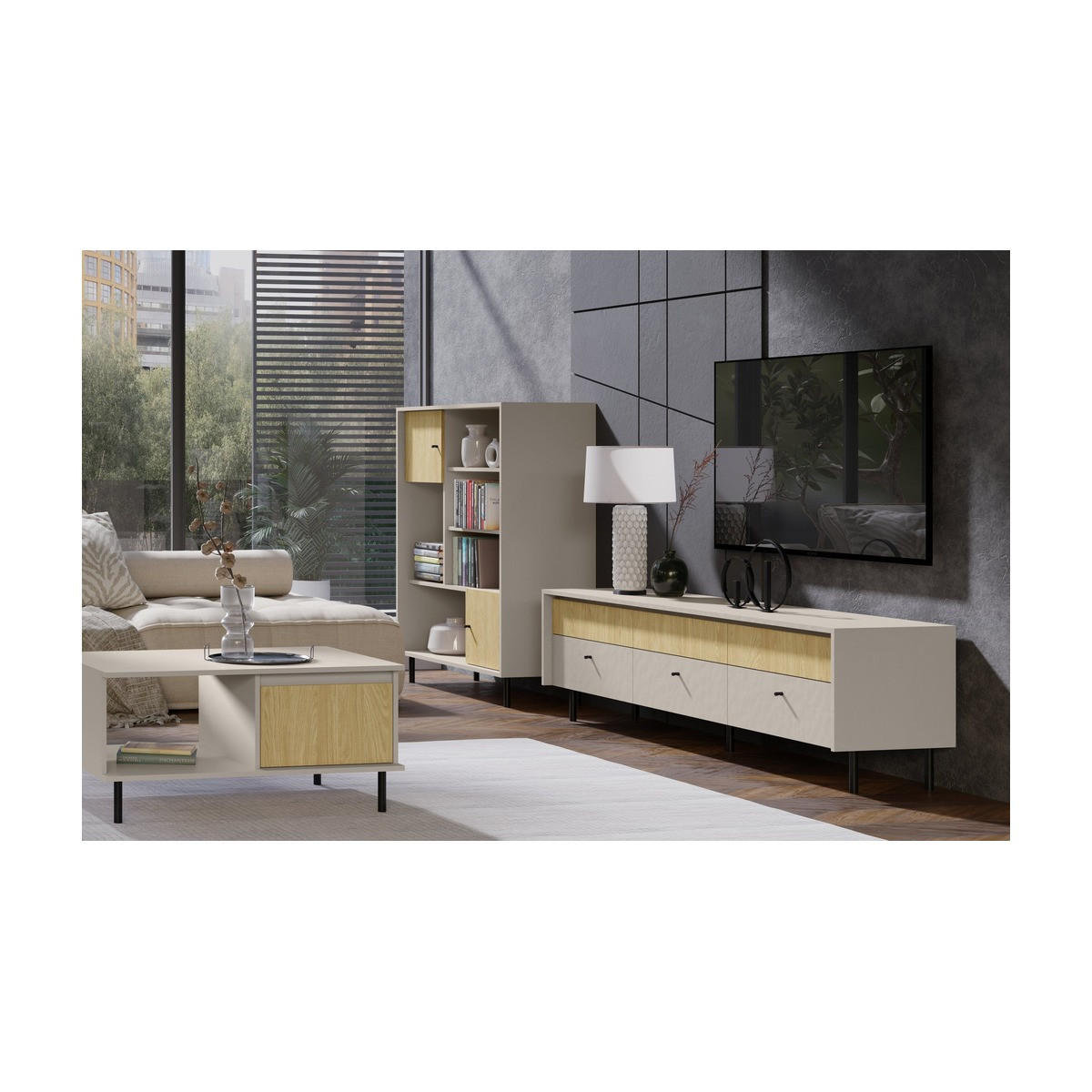 WOHNZIMMER Set – MALTA System – Beige - Beige, Holzwerkstoff (103.5/125.5/42cm) - hi-markt