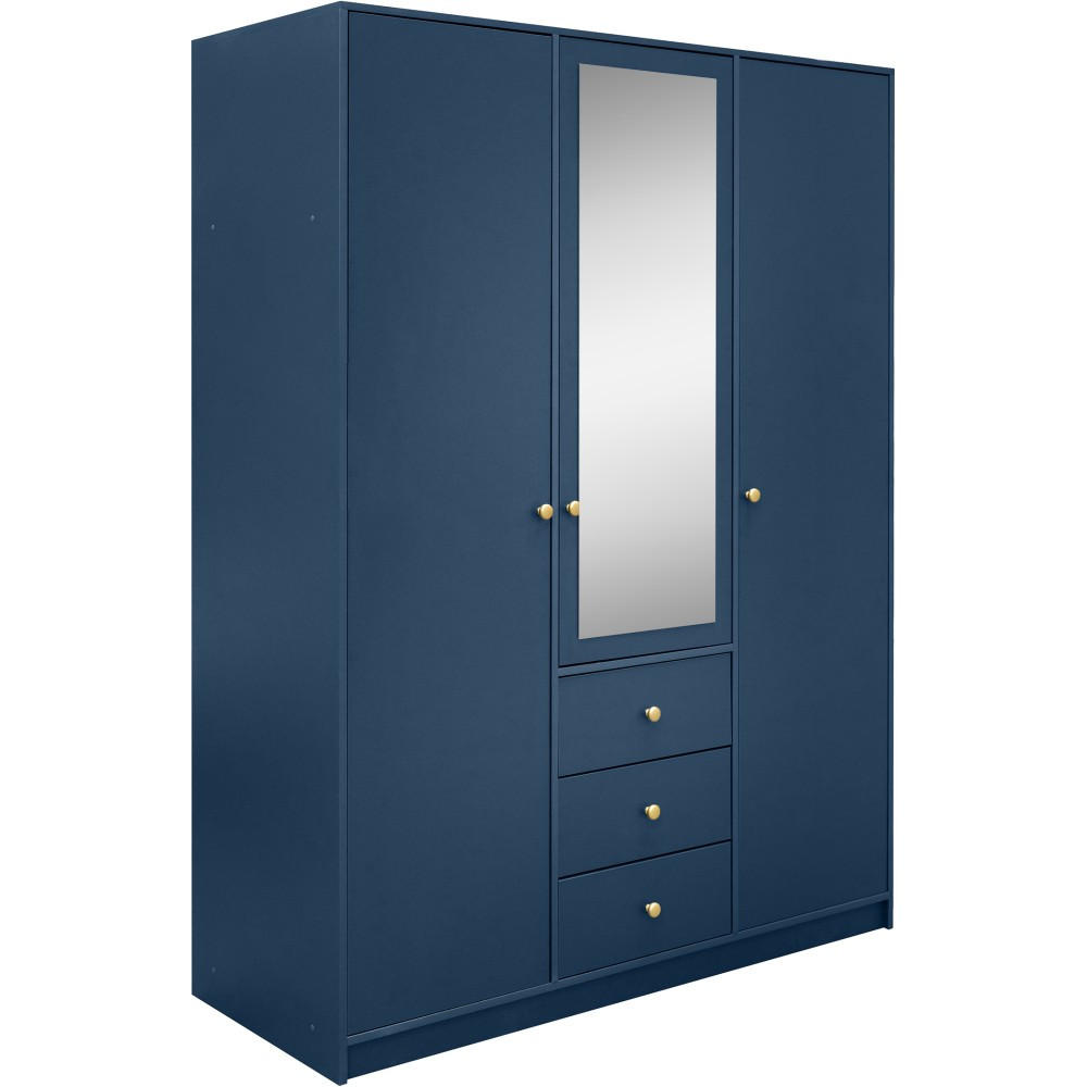 DREHTÜRENSCHRANK Solea Lux mit 3 Türen und 3 Schubladen, Dunkelblau - Goldfarben/Dunkelblau, Holzwerkstoff (150/200/57.5cm) - Beautysofa