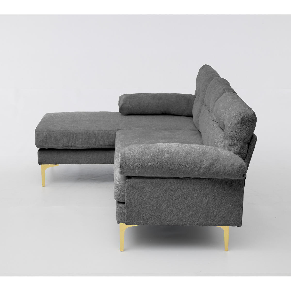 ECKSOFA 187.5/130/79 cm Grau mit 3 Sitzkissen und Stuhlbeine aus Metall - Grau, Textil (130/79/187.5cm) - Oxeza